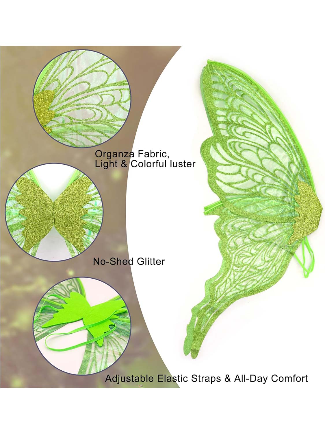 Sparkly Organza Butterfly Fairy Wings Set for Cosplay - 32*30