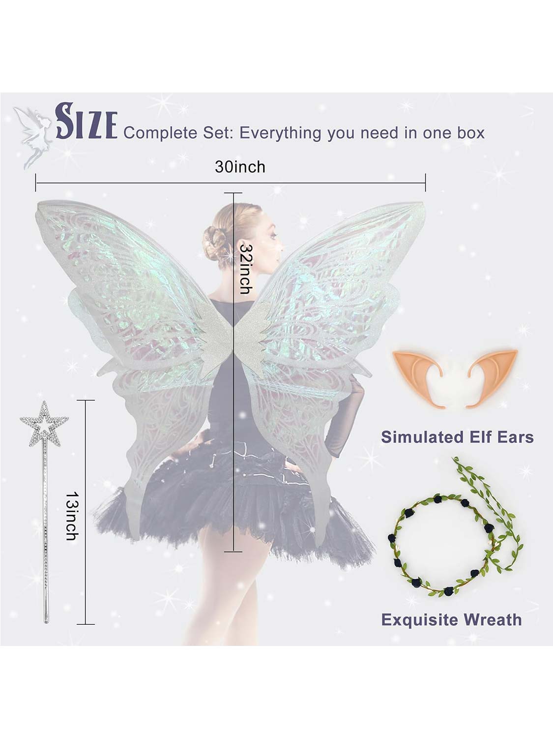 Sparkly Organza Butterfly Fairy Wings Set for Cosplay - 32*30