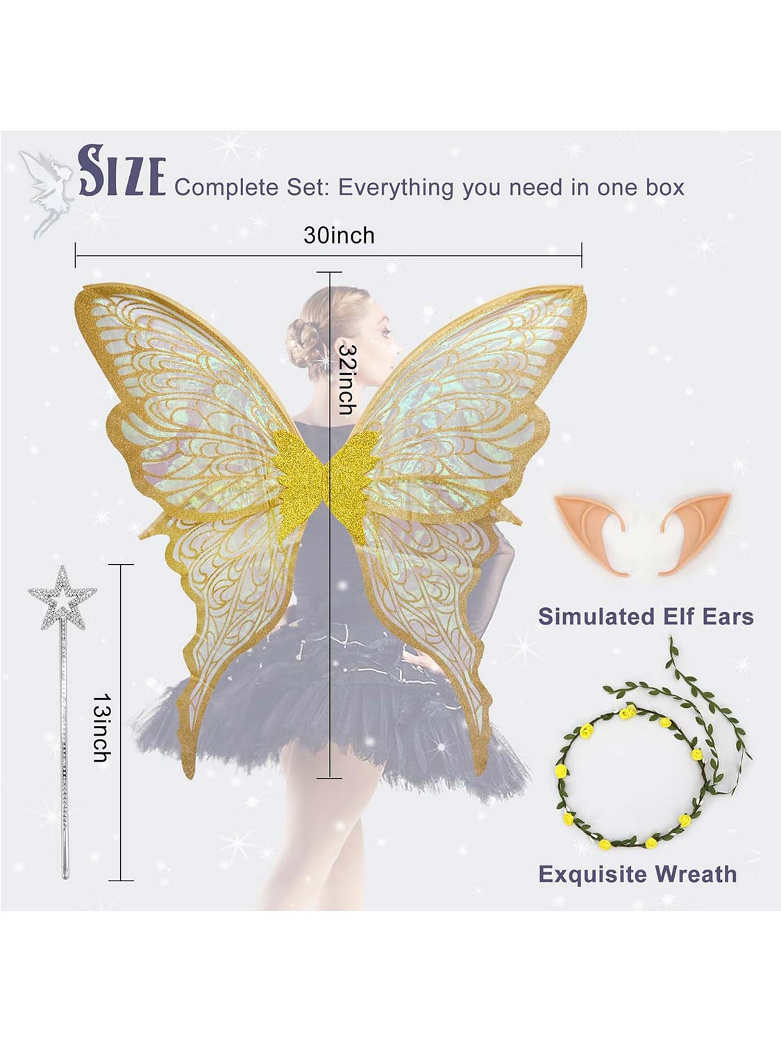 Sparkly Organza Butterfly Fairy Wings Set for Cosplay - 32*30