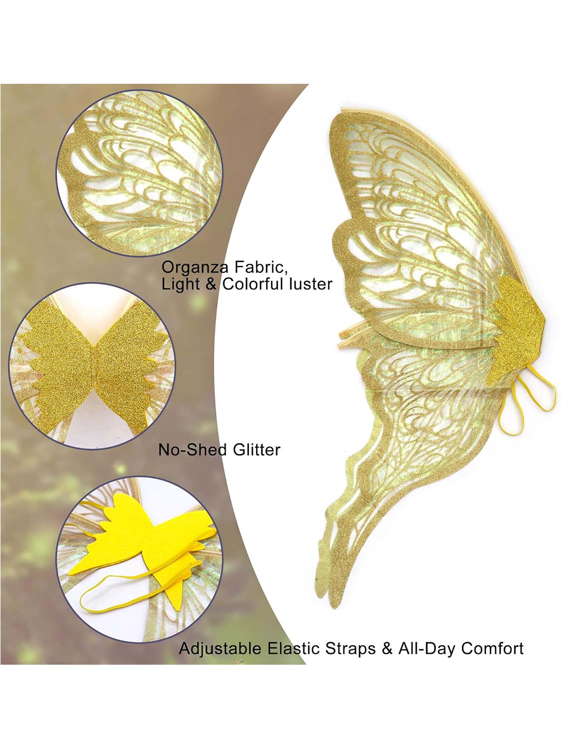 Sparkly Organza Butterfly Fairy Wings Set for Cosplay - 32*30