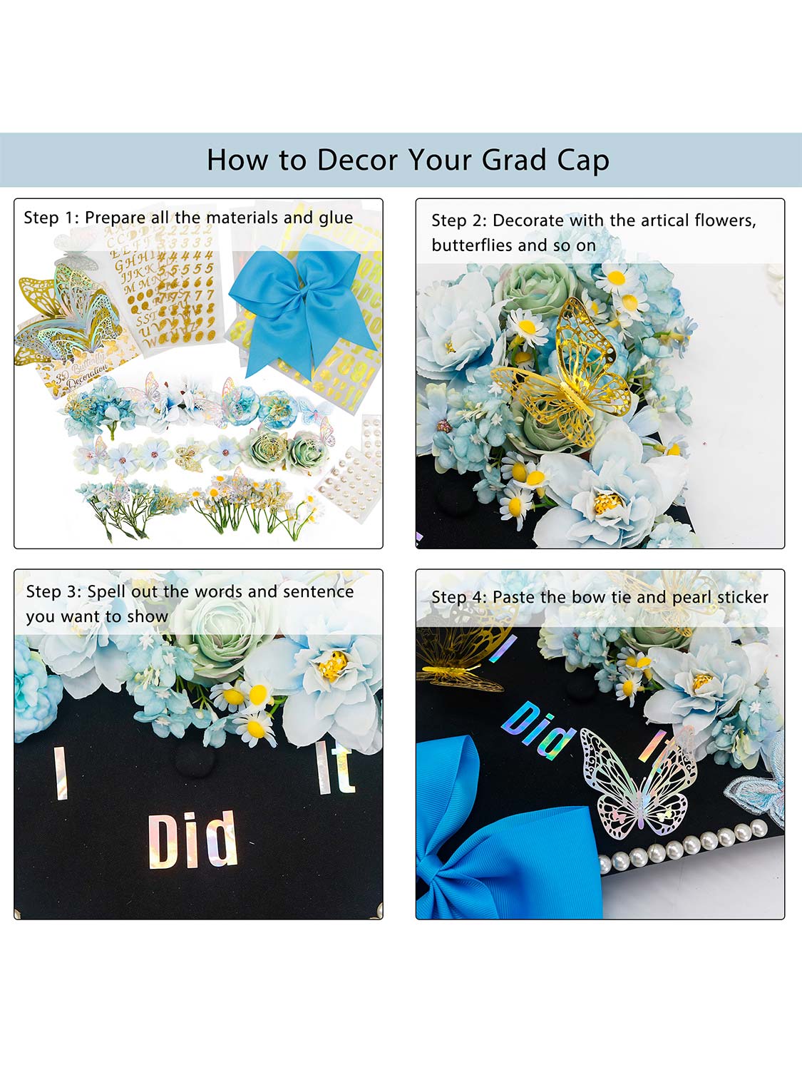 Graduation Cap Decoration Kit DIY Craft - 3 Colors Available