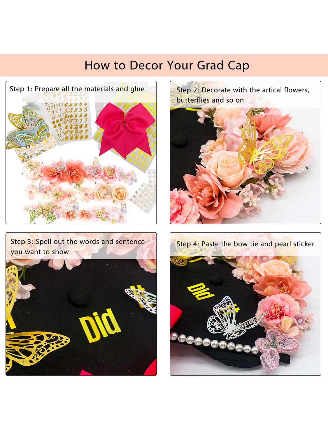 Graduation Cap Decoration Kit DIY Craft - 3 Colors Available