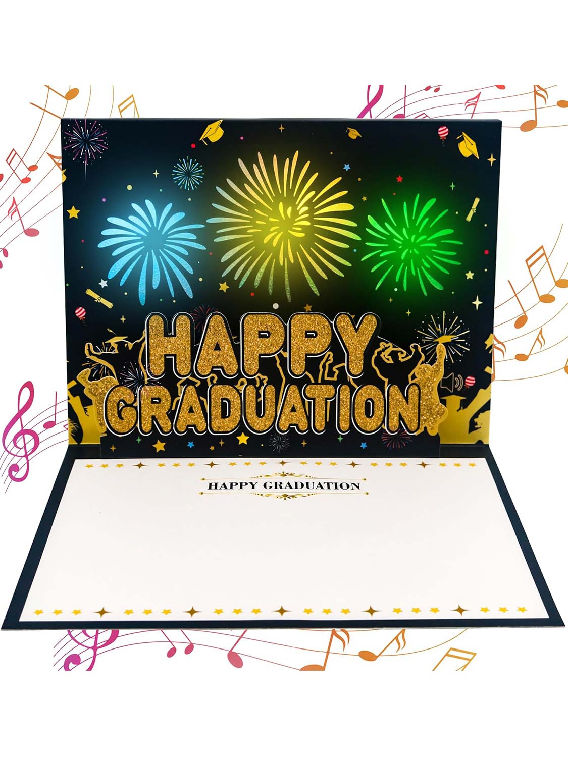 Pop Up Graduation Greeting Card with Fireworks, Cheers, and DIY Recording Sounds