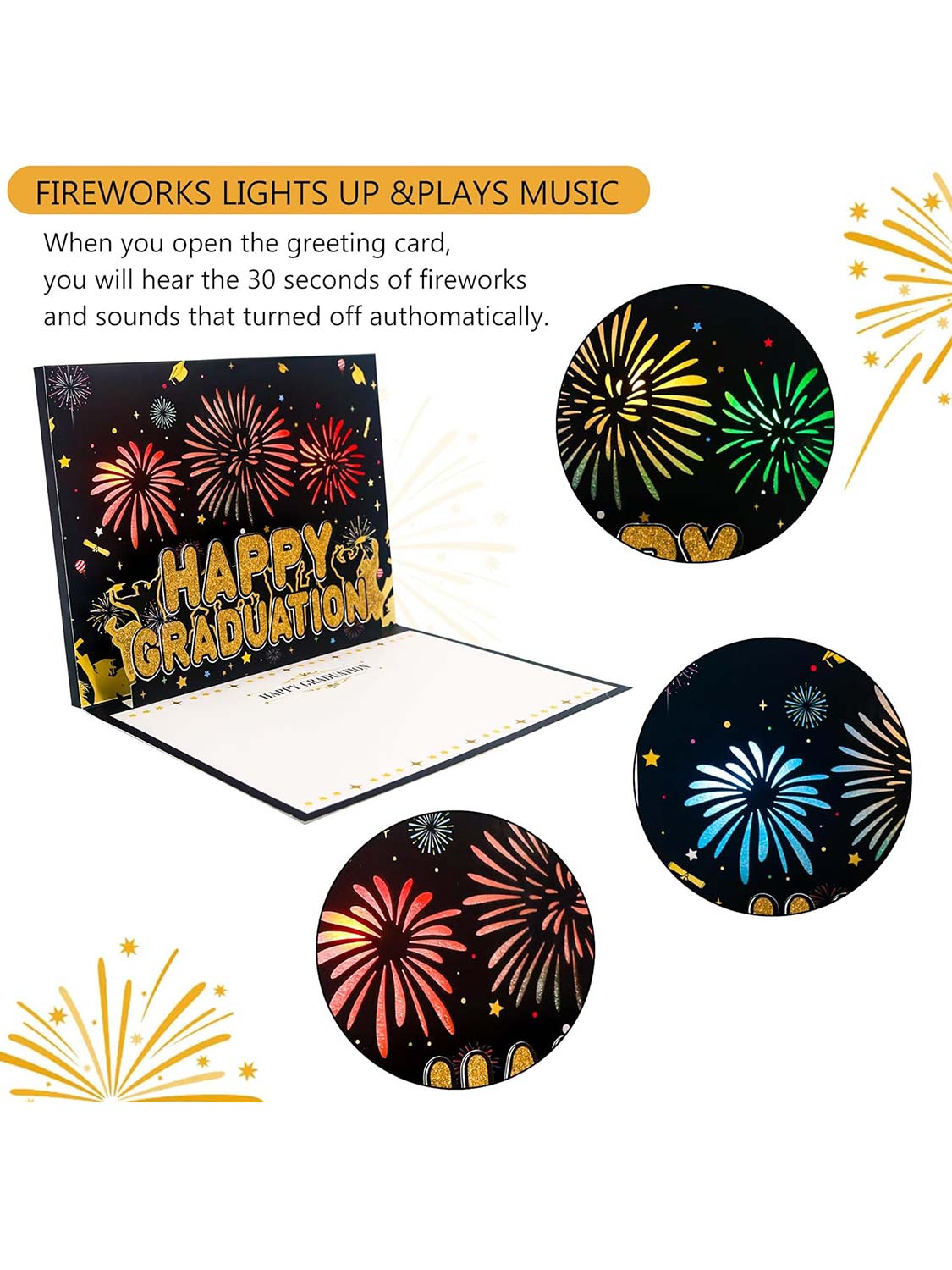 Pop Up Graduation Greeting Card with Fireworks, Cheers, and DIY Recording Sounds