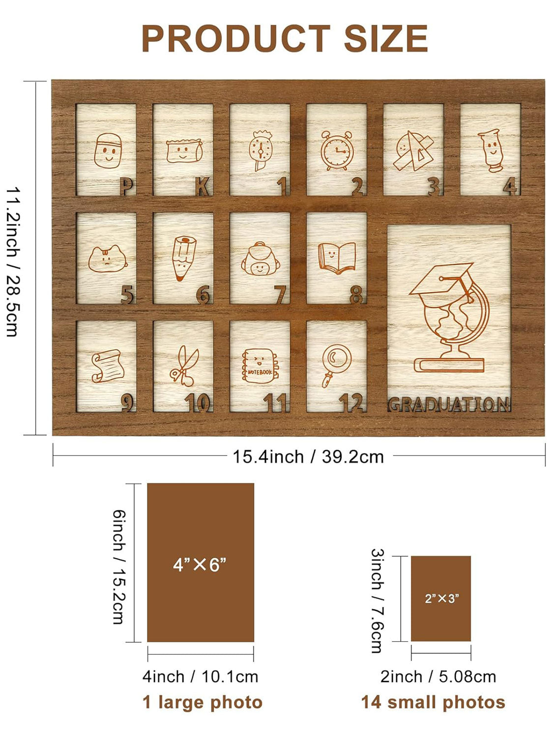 Wooden Graduation Picture Frame with Stand Easel for Pre-K to 12 Photos