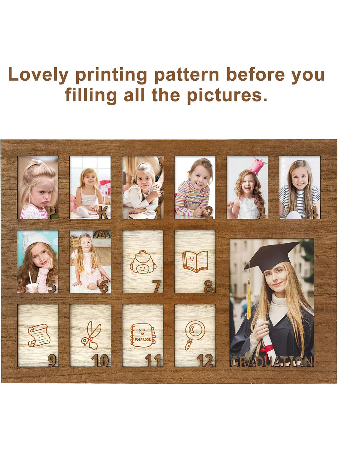 Wooden Graduation Picture Frame with Stand Easel for Pre-K to 12 Photos