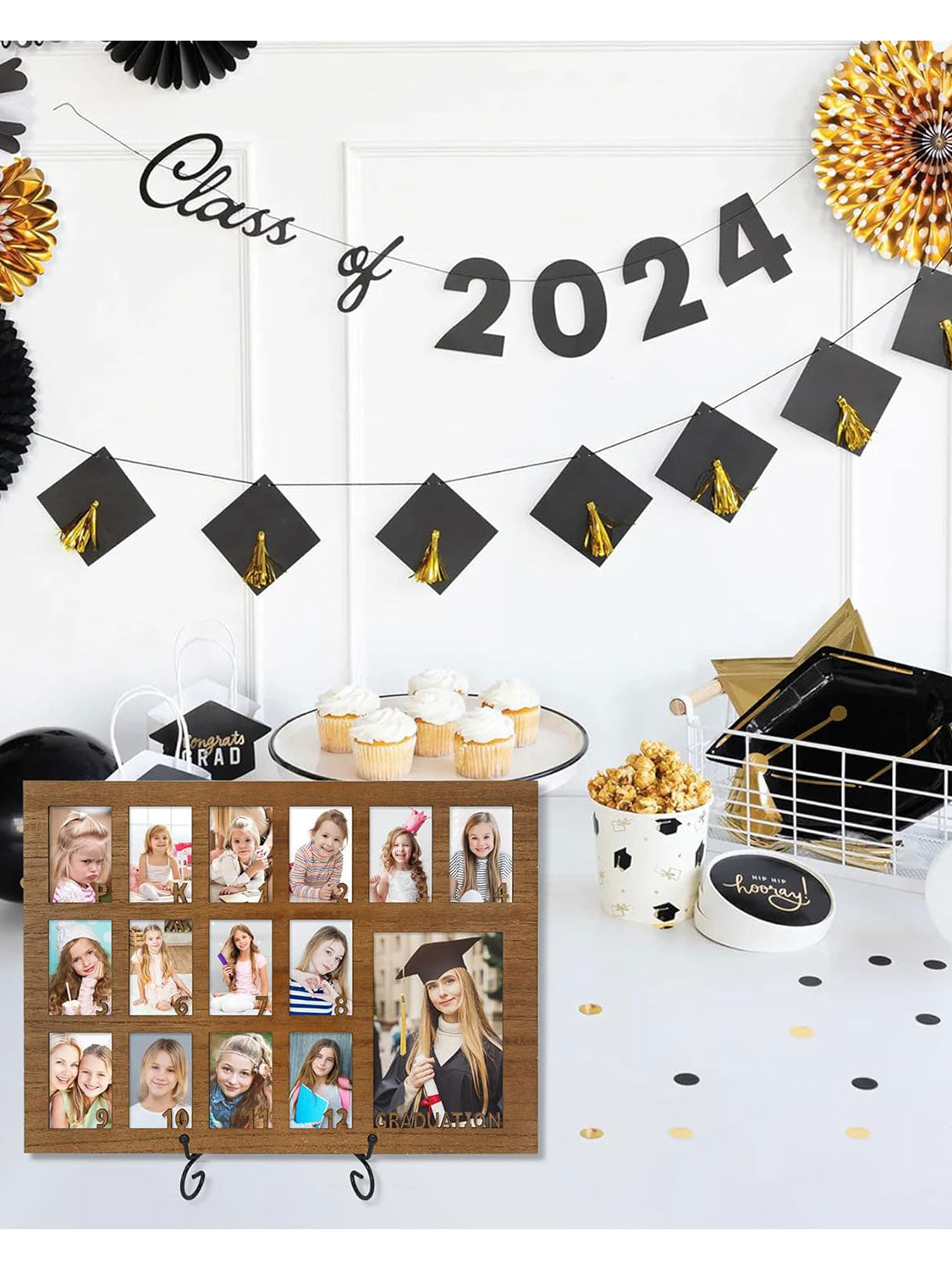 Wooden Graduation Picture Frame with Stand Easel for Pre-K to 12 Photos