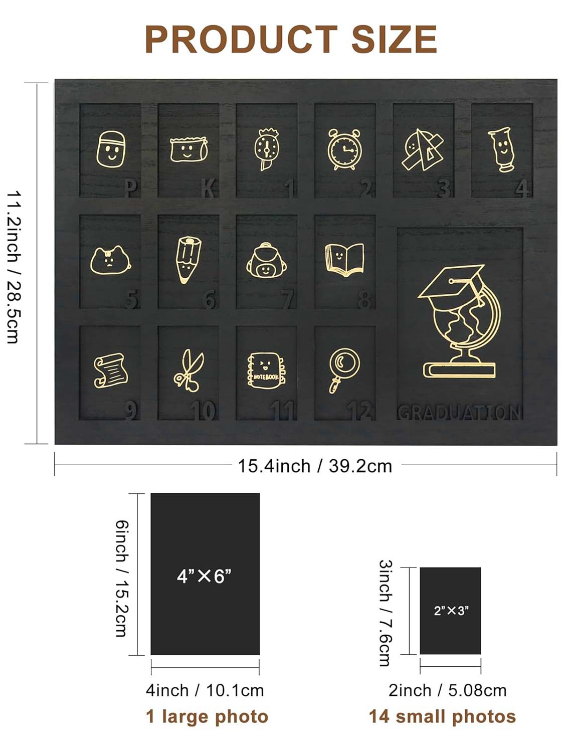 Wooden Graduation Picture Frame with Stand Easel for Pre-K to 12 Photos - 3 Colors Available