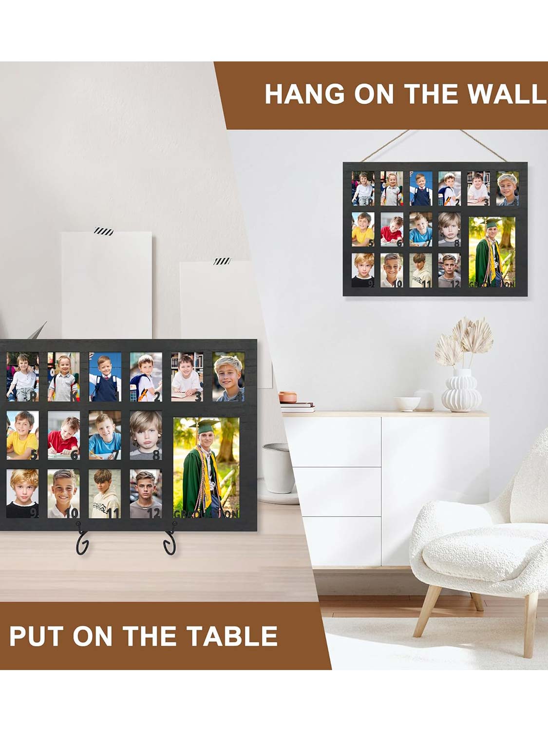 Wooden Graduation Picture Frame with Stand Easel for Pre-K to 12 Photos - 3 Colors Available