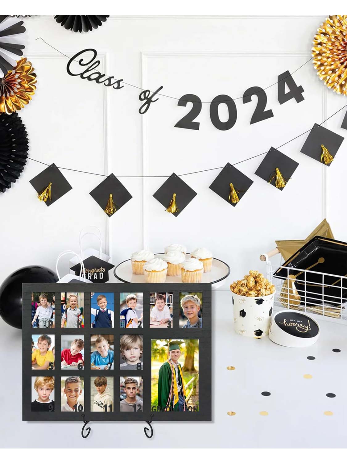 Wooden Graduation Picture Frame with Stand Easel for Pre-K to 12 Photos - 3 Colors Available