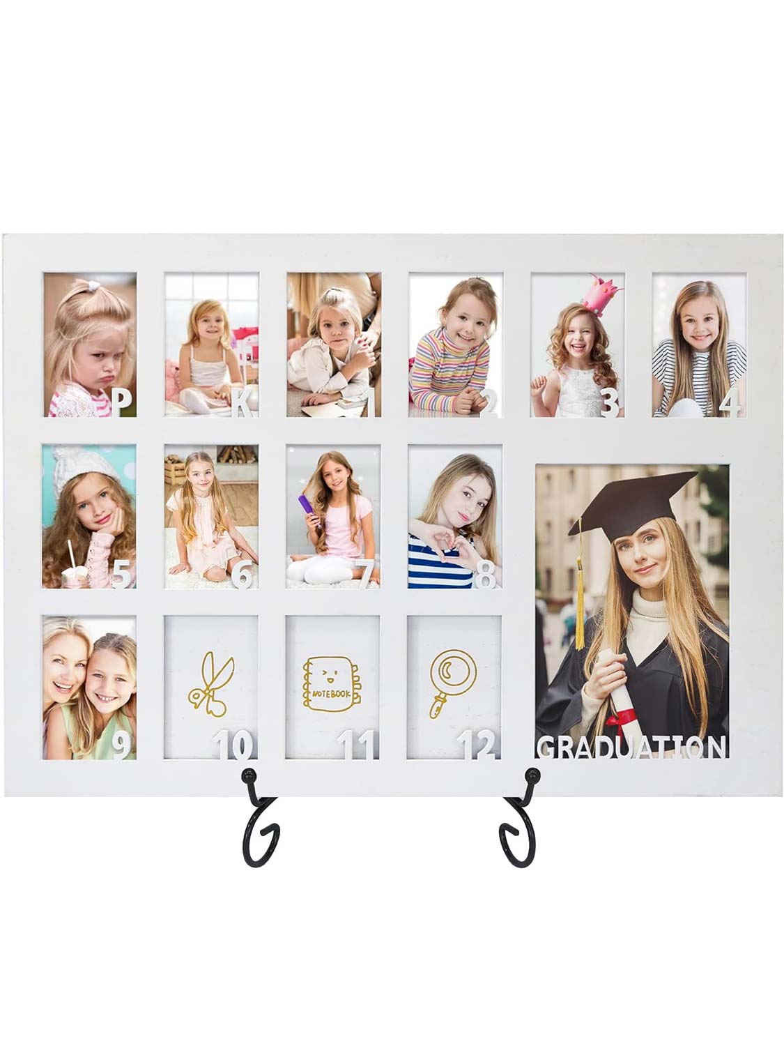 Wooden Graduation Picture Frame with Stand Easel for Pre-K to 12 Photos - 3 Colors Available