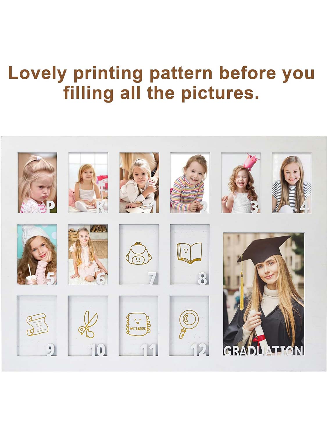 Wooden Graduation Picture Frame with Stand Easel for Pre-K to 12 Photos - 3 Colors Available