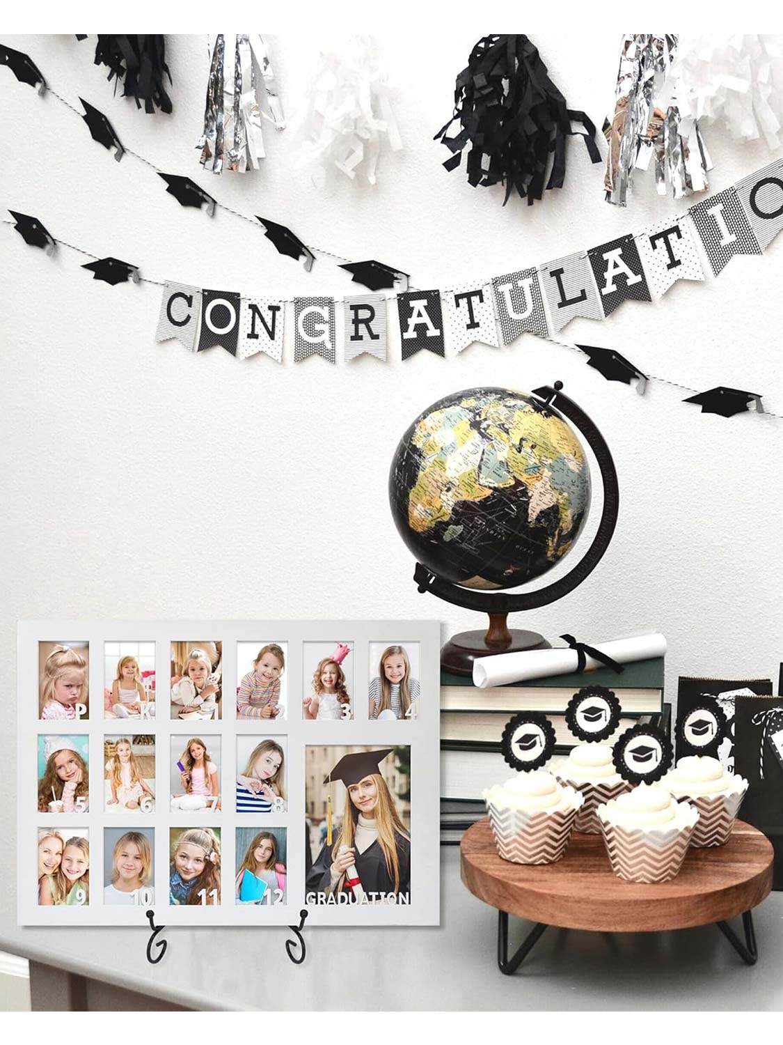 Wooden Graduation Picture Frame with Stand Easel for Pre-K to 12 Photos - 3 Colors Available
