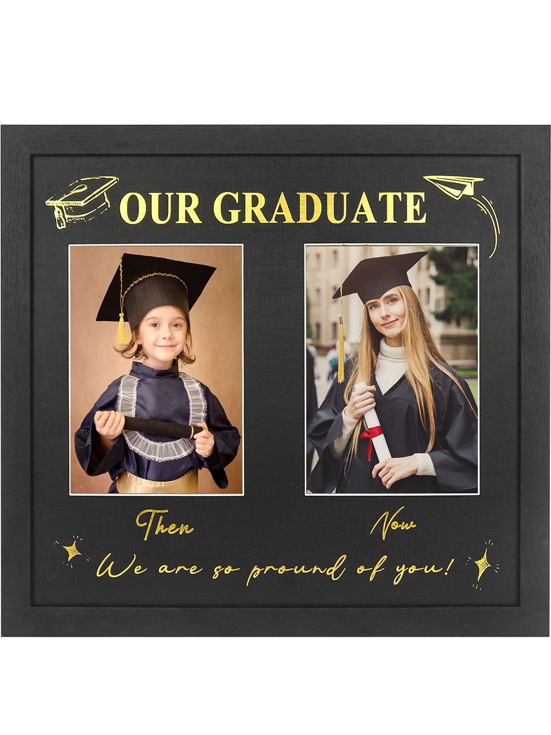 Double 5*7 Then and Now Graduation Picture Frame - Various Sizes and Colors Available