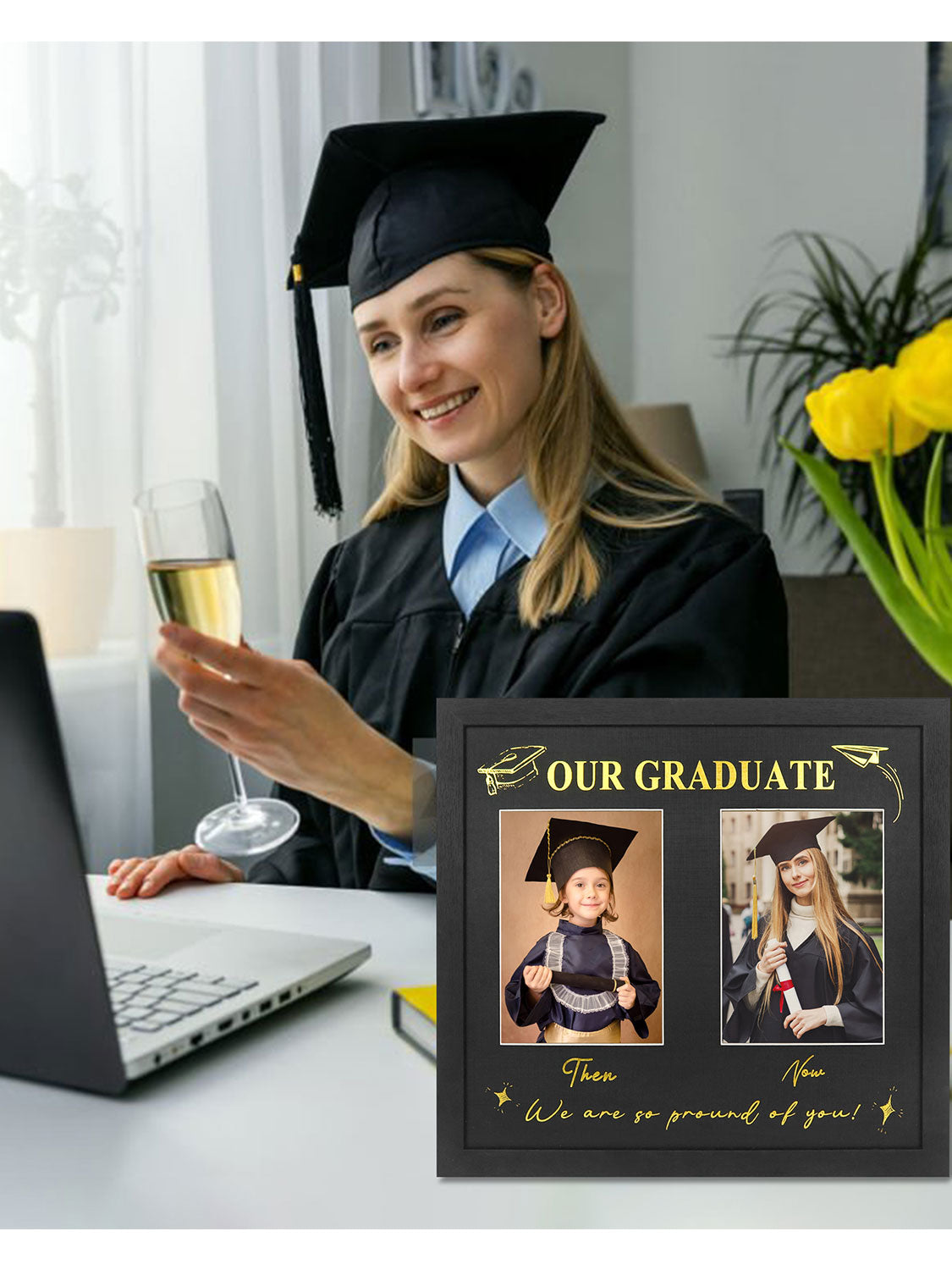 Double 5*7 Then and Now Graduation Picture Frame - Various Sizes and Colors Available