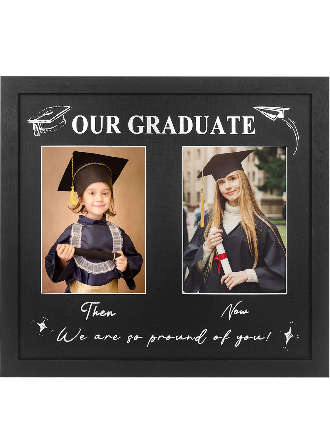 Double 5*7 Then and Now Graduation Picture Frame - Various Sizes and Colors Available