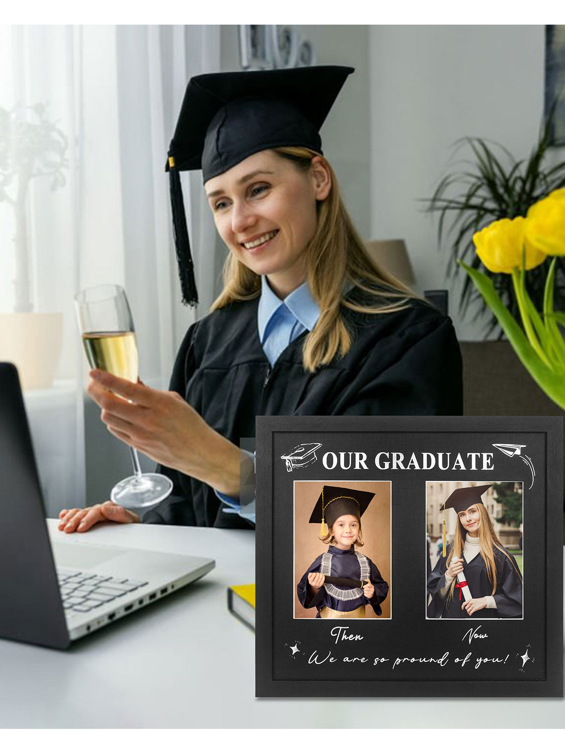 Double 5*7 Then and Now Graduation Picture Frame - Various Sizes and Colors Available