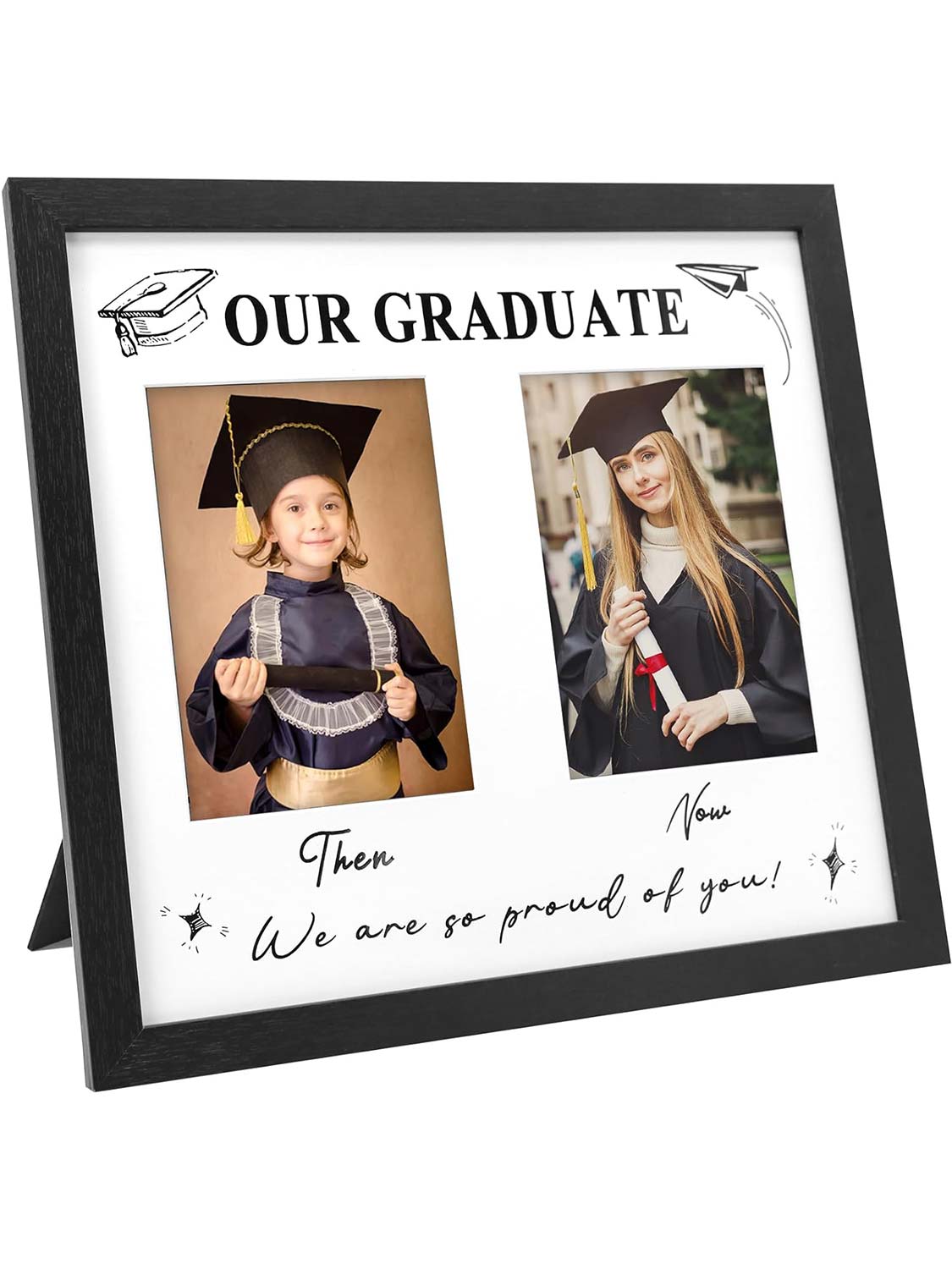 Double 5*7 Then and Now Graduation Picture Frame - Various Sizes and Colors Available
