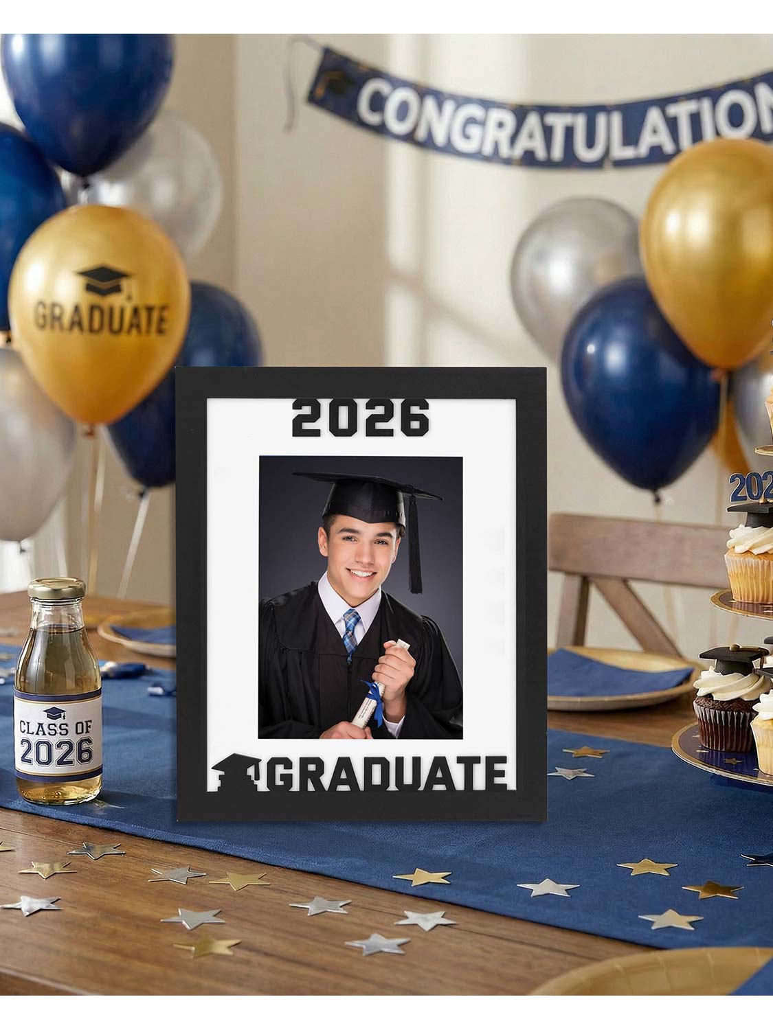 Class of 2026 Graduation Laser Engraved Wood Photo Frame for 5x7 & 8x10 Photo - 4 Styles Available