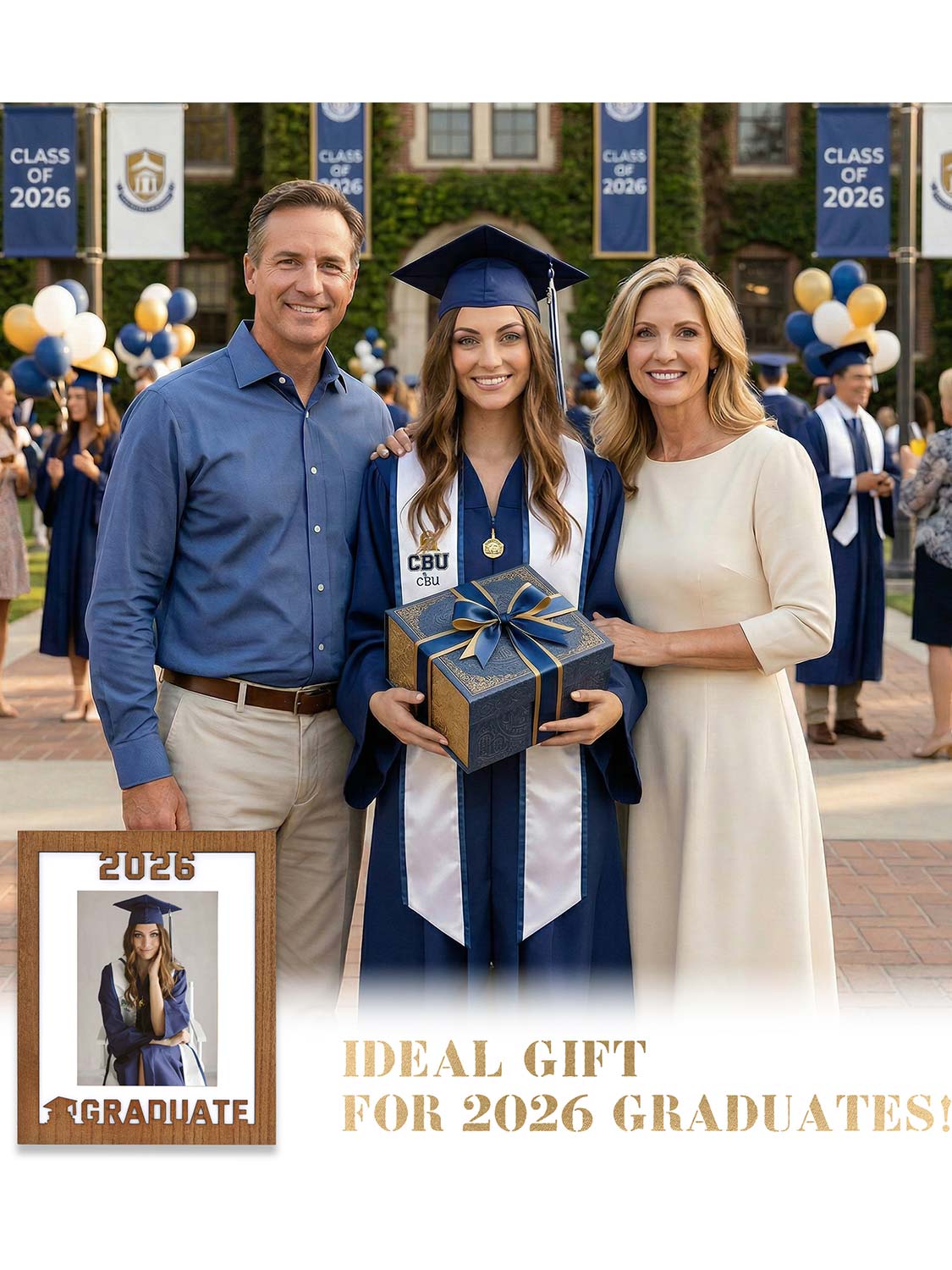 Class of 2026 Graduation Laser Engraved Wood Photo Frame for 5x7 & 8x10 Photo - 4 Styles Available
