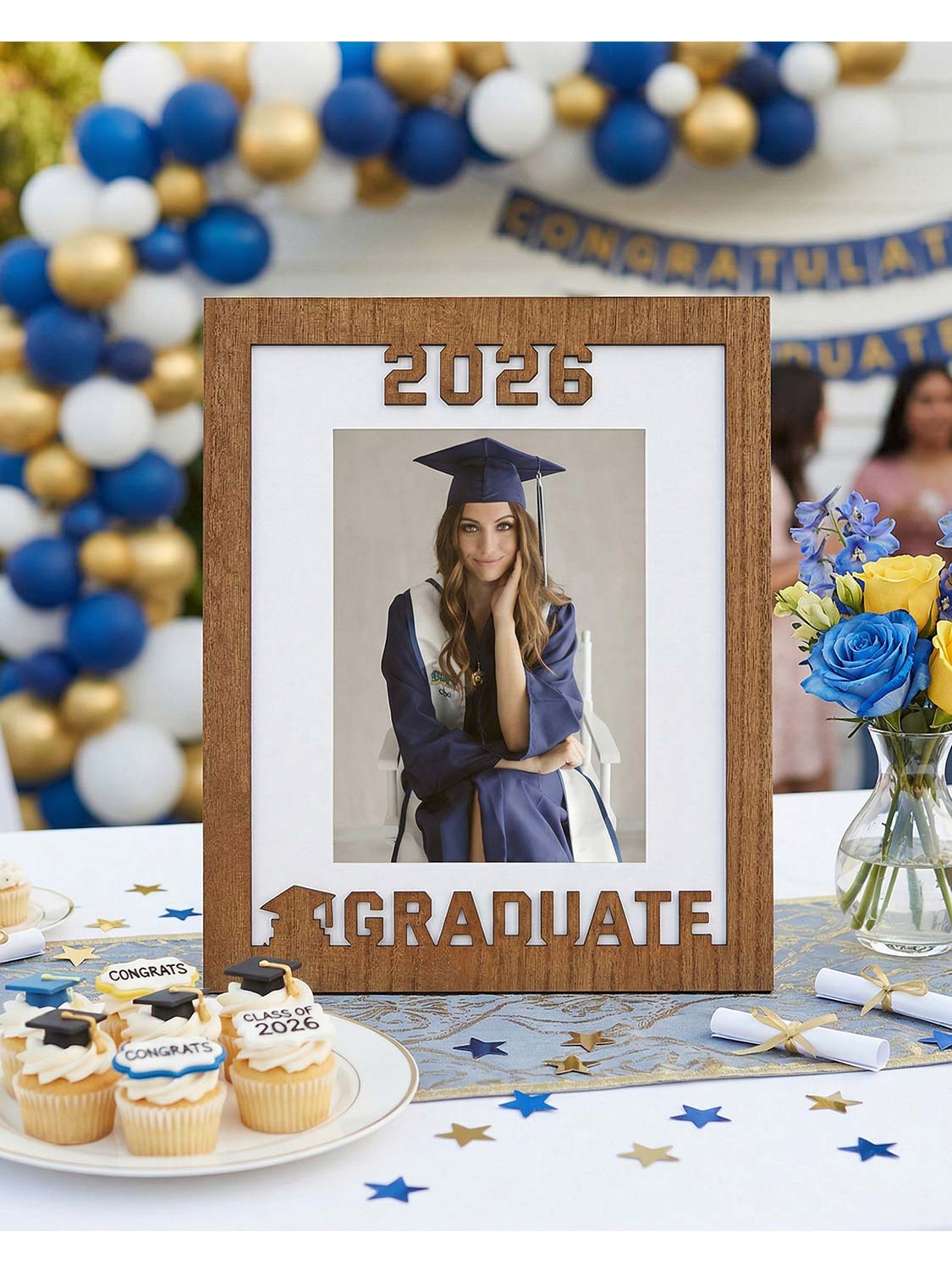 Class of 2026 Graduation Laser Engraved Wood Photo Frame for 5x7 & 8x10 Photo - 4 Styles Available