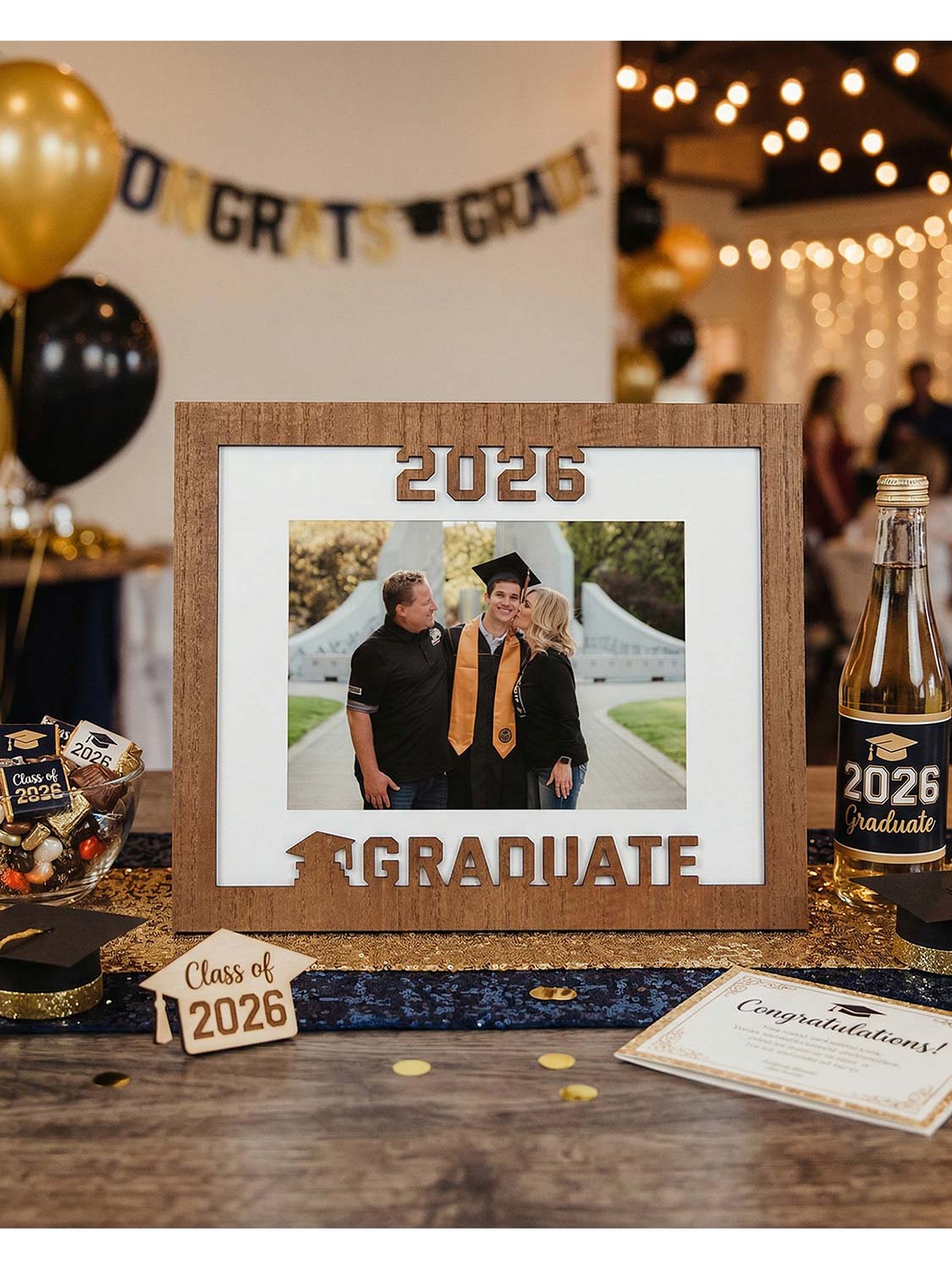 Class of 2026 Graduation Laser Engraved Wood Photo Frame for 5x7 & 8x10 Photo - 4 Styles Available