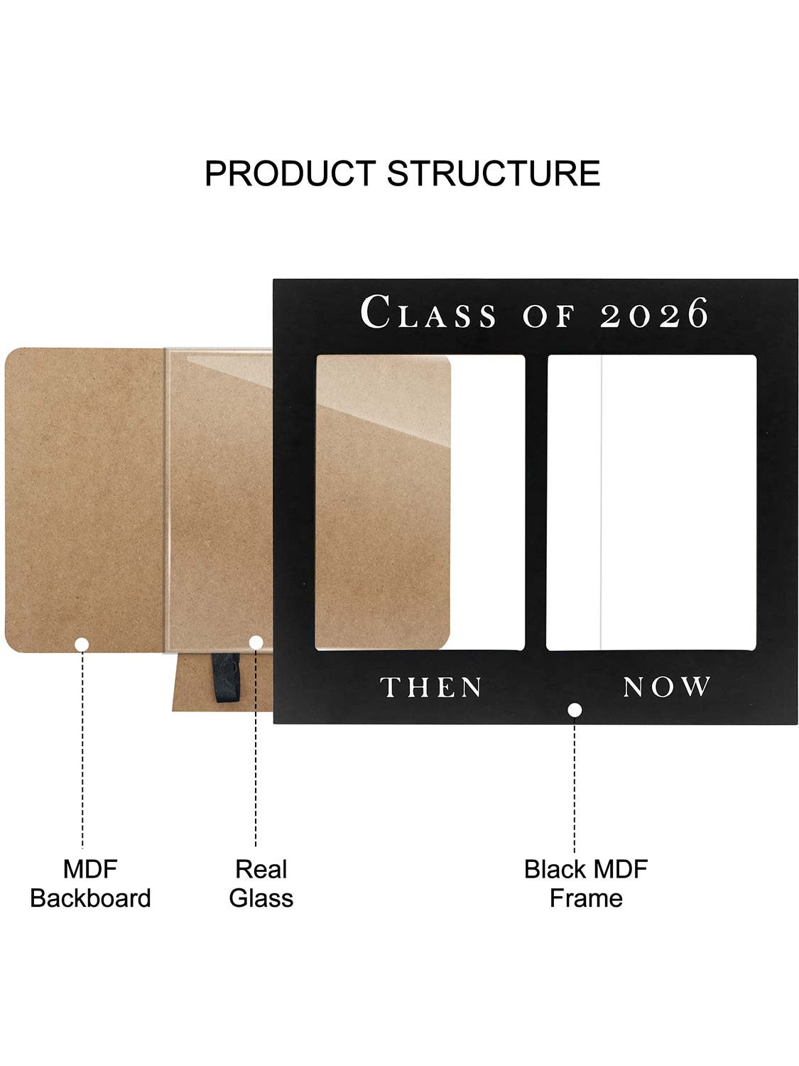 Class of 2026 Double 5x7 Then and Now Wooden Graduation Photo Frame - 2 Styles Available