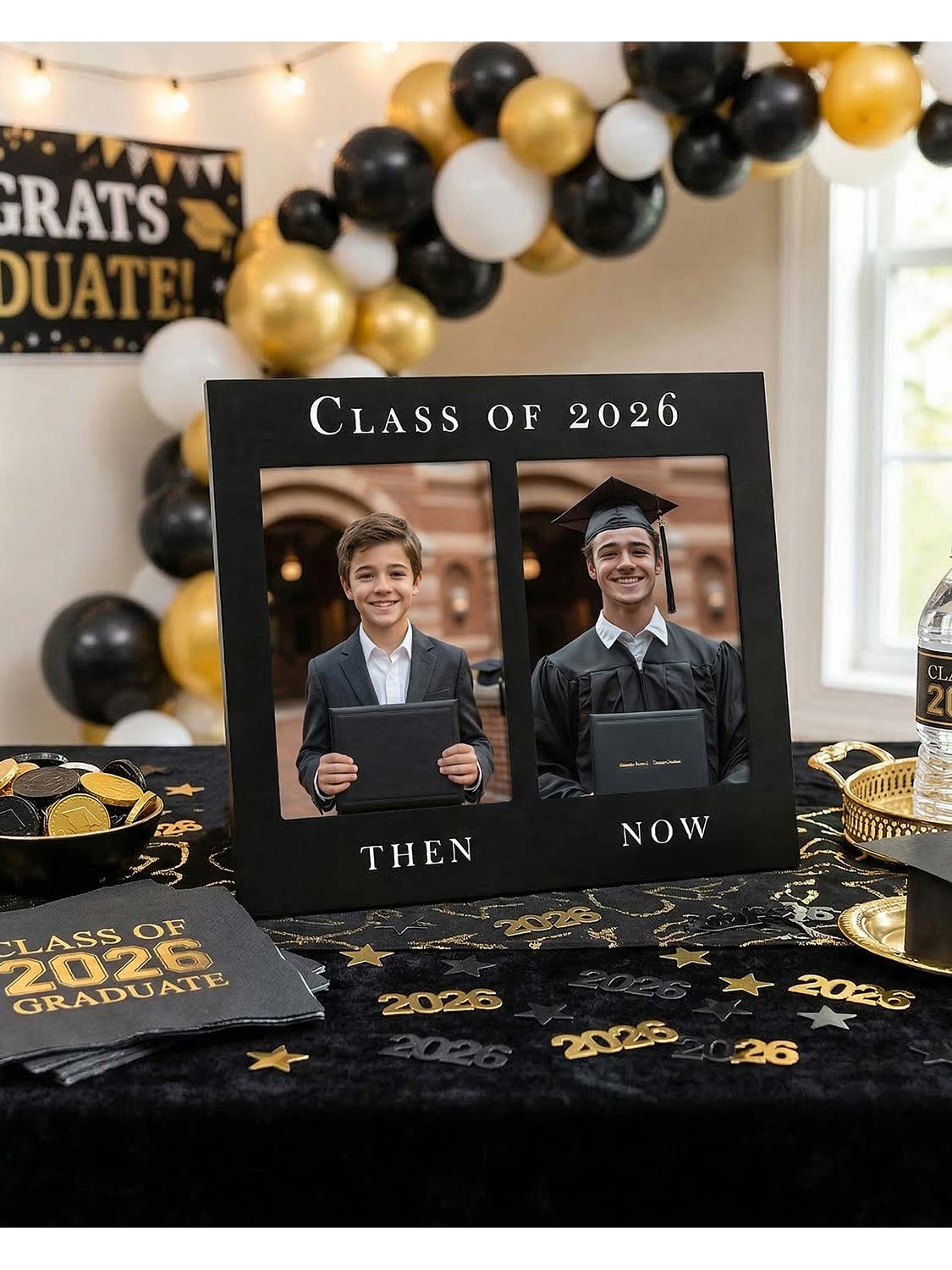 Class of 2026 Double 5x7 Then and Now Wooden Graduation Photo Frame - 2 Styles Available