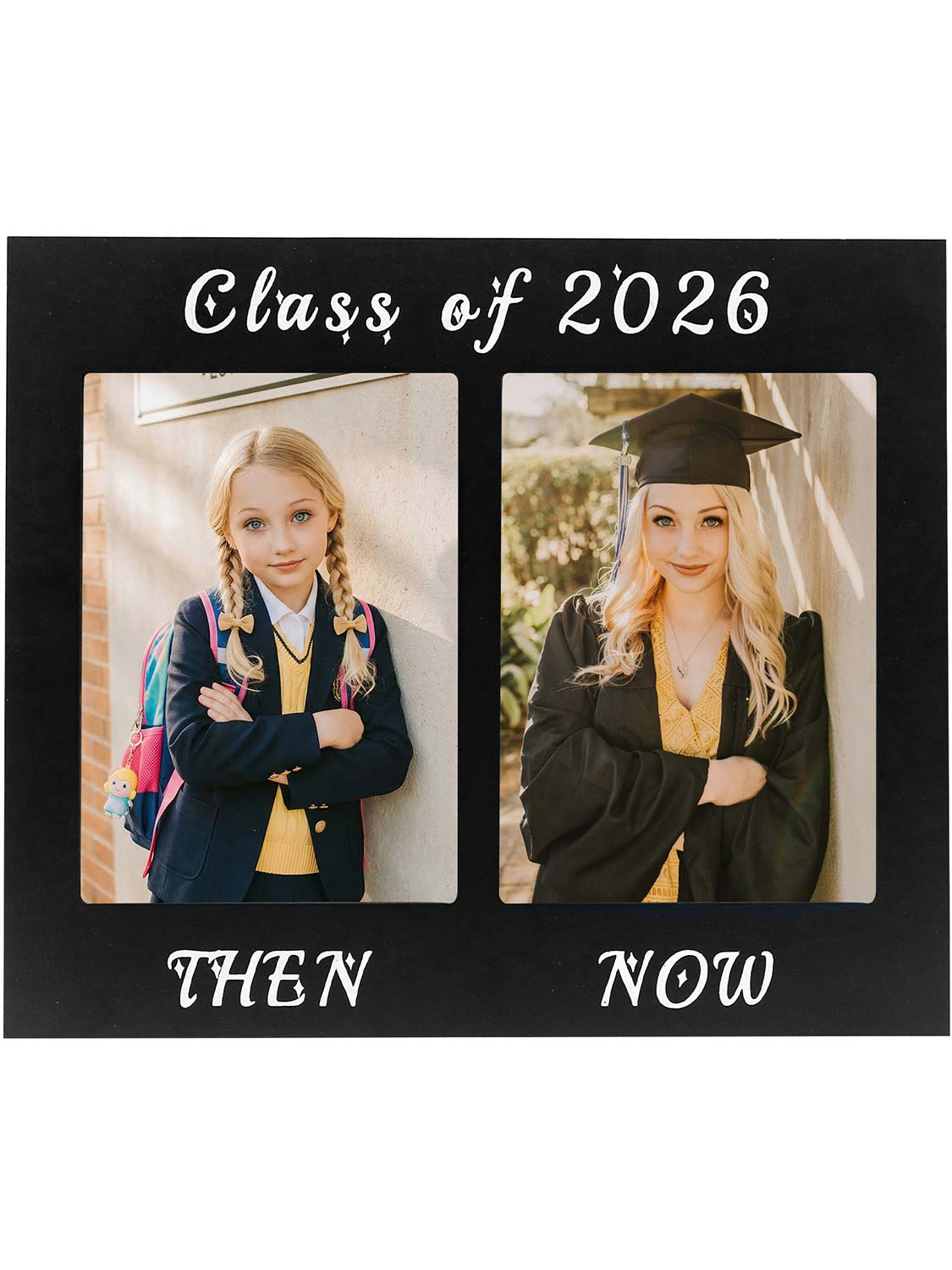 Class of 2026 Double 5x7 Then and Now Wooden Graduation Photo Frame - 2 Styles Available