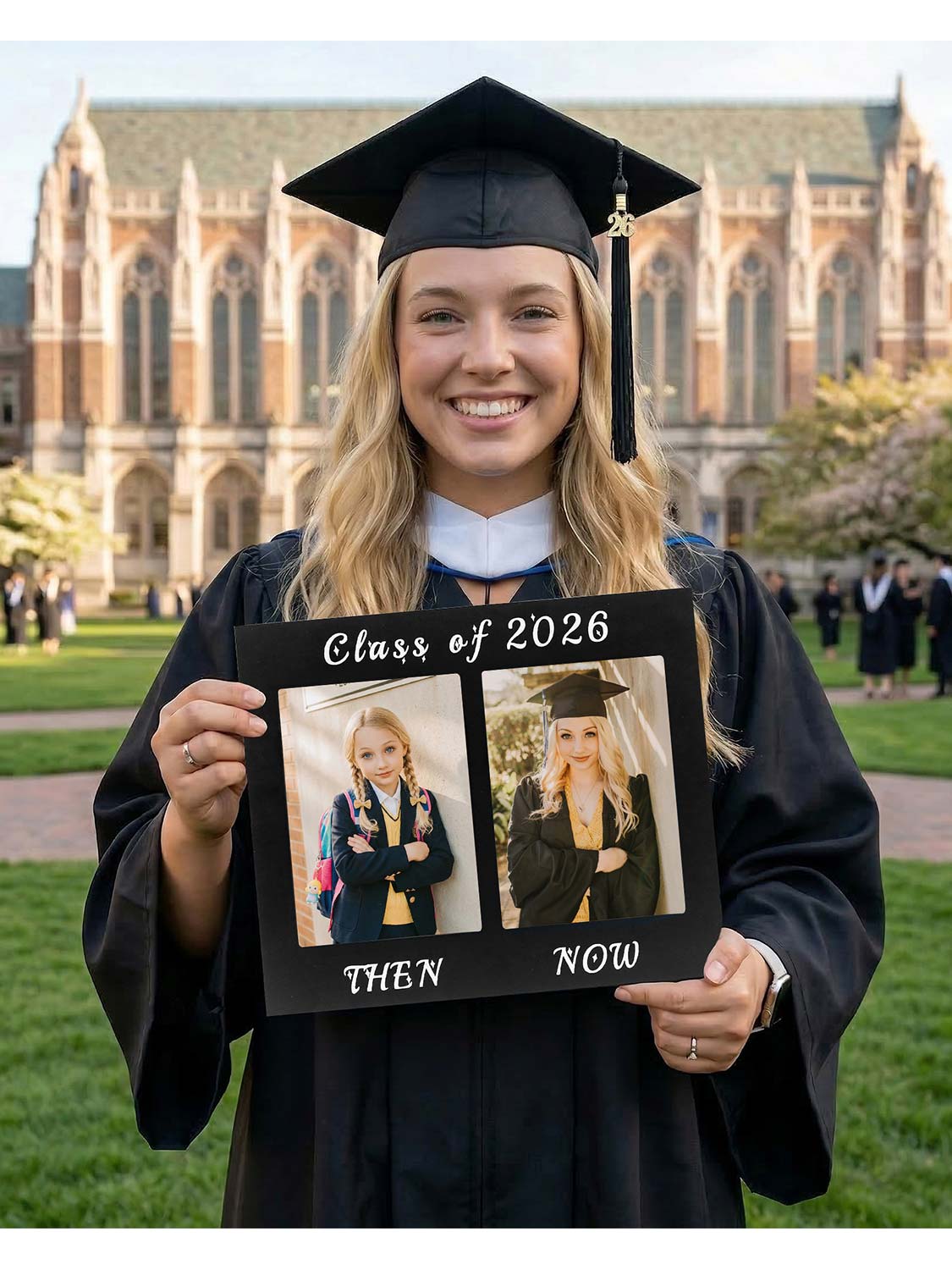 Class of 2026 Double 5x7 Then and Now Wooden Graduation Photo Frame - 2 Styles Available