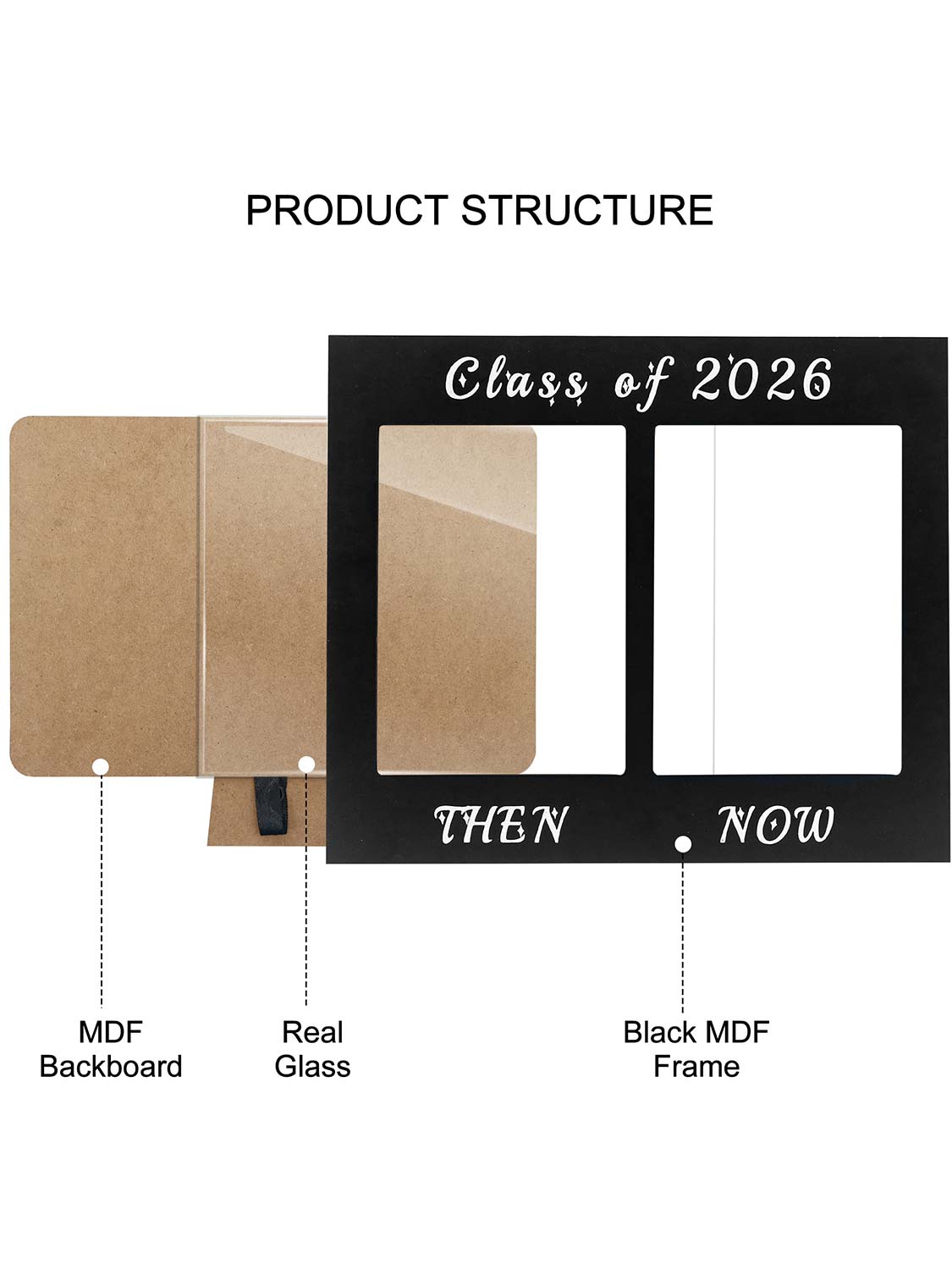 Class of 2026 Double 5x7 Then and Now Wooden Graduation Photo Frame - 2 Styles Available