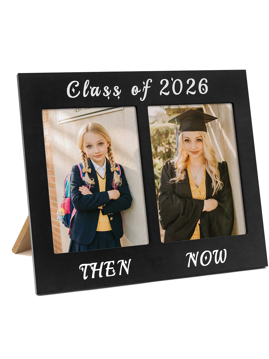 Class of 2026 Double 5x7 Then and Now Wooden Graduation Photo Frame - 2 Styles Available