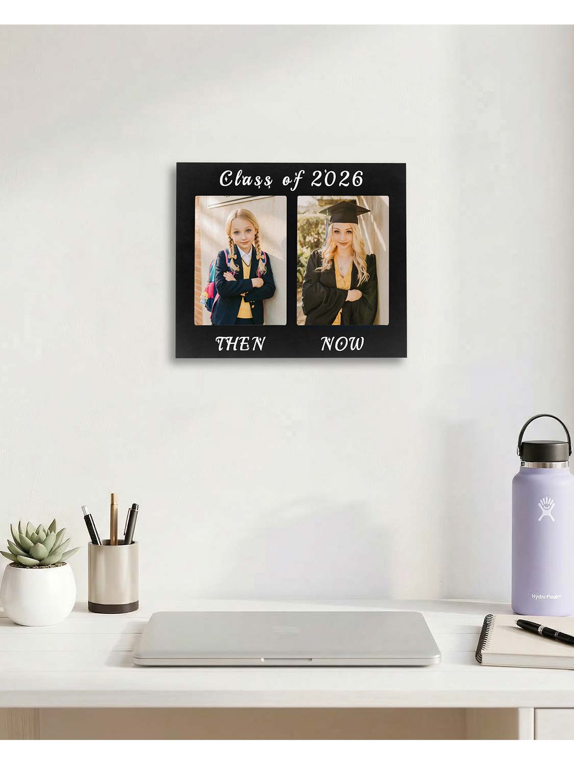 Class of 2026 Double 5x7 Then and Now Wooden Graduation Photo Frame - 2 Styles Available