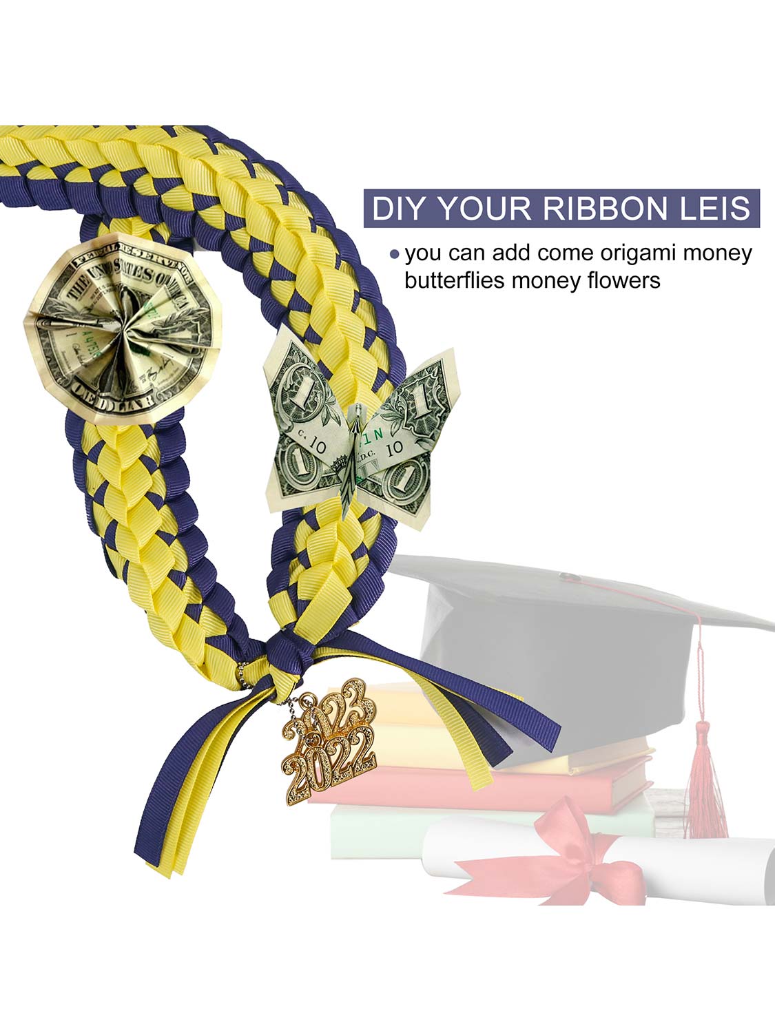 Graduation Braided 2023 Year Charm Ribbon Leis