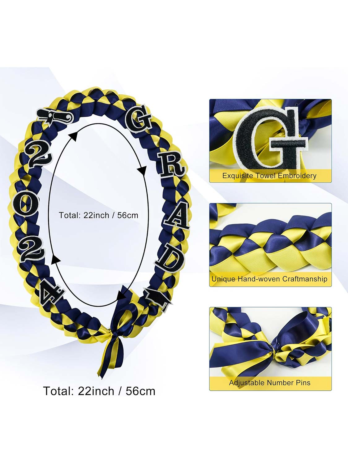 Graduation 2024 Embroidery Ribbon Lei Braided Necklace