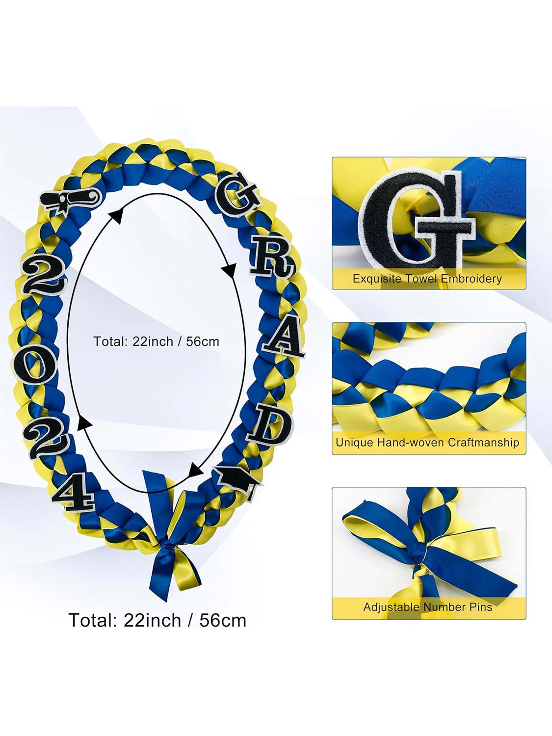 Graduation 2024 Embroidery Ribbon Lei Braided Necklace