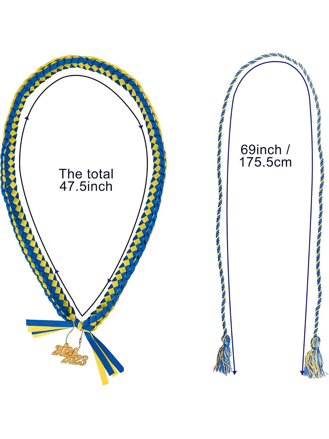 Graduation Braided 2023/2024 Year Charm Ribbon Leis and Cord Pack