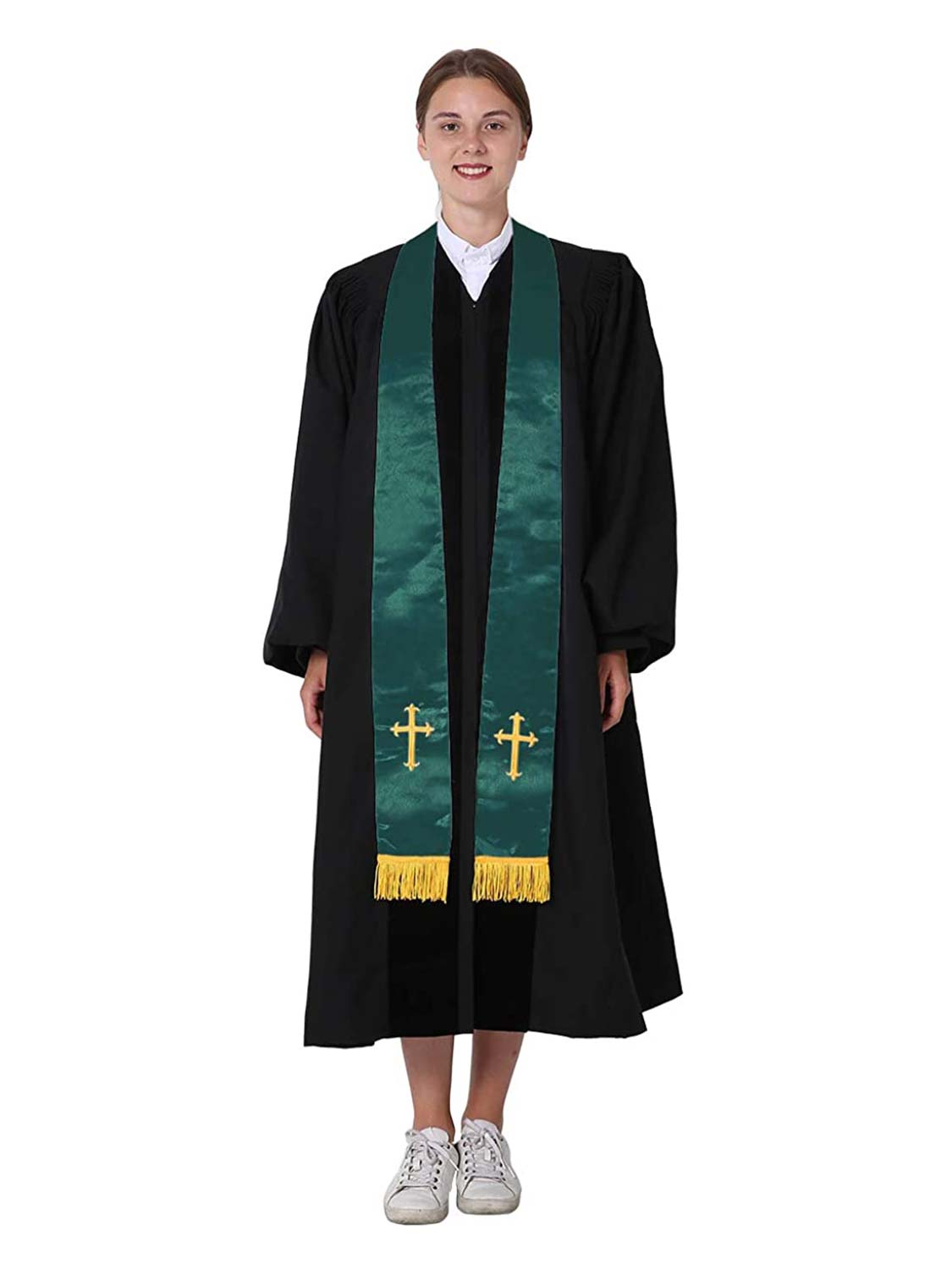 Clerical Stole with Embroidered Cross - 5 Colors Available