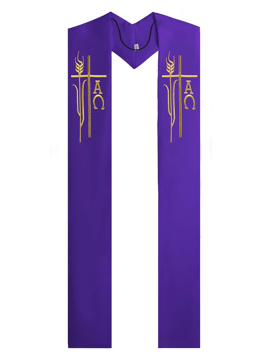 Clerical Overlay Stole with Alpha Omega Wheat Embroidery - 4 Colors Available