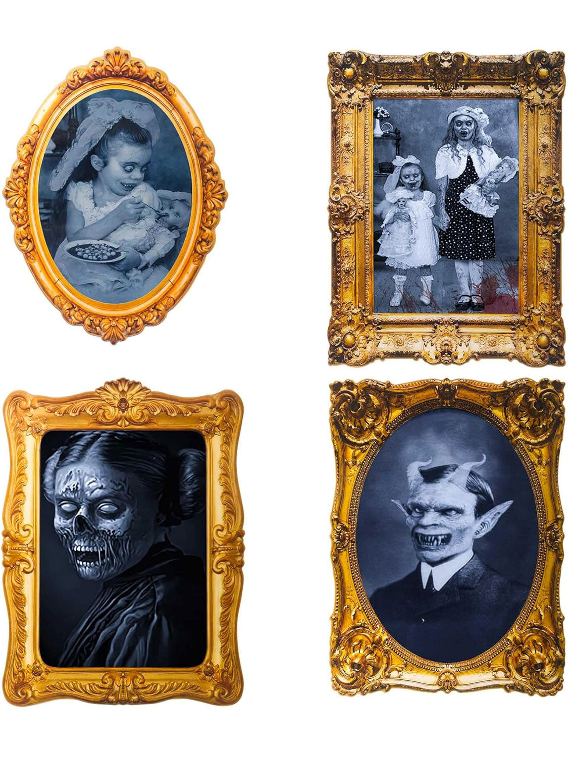 Halloween 4 Pack 3D Changing Face Scary Picture Frame Decorations Indoor Wall Decor - 2 Colors Available