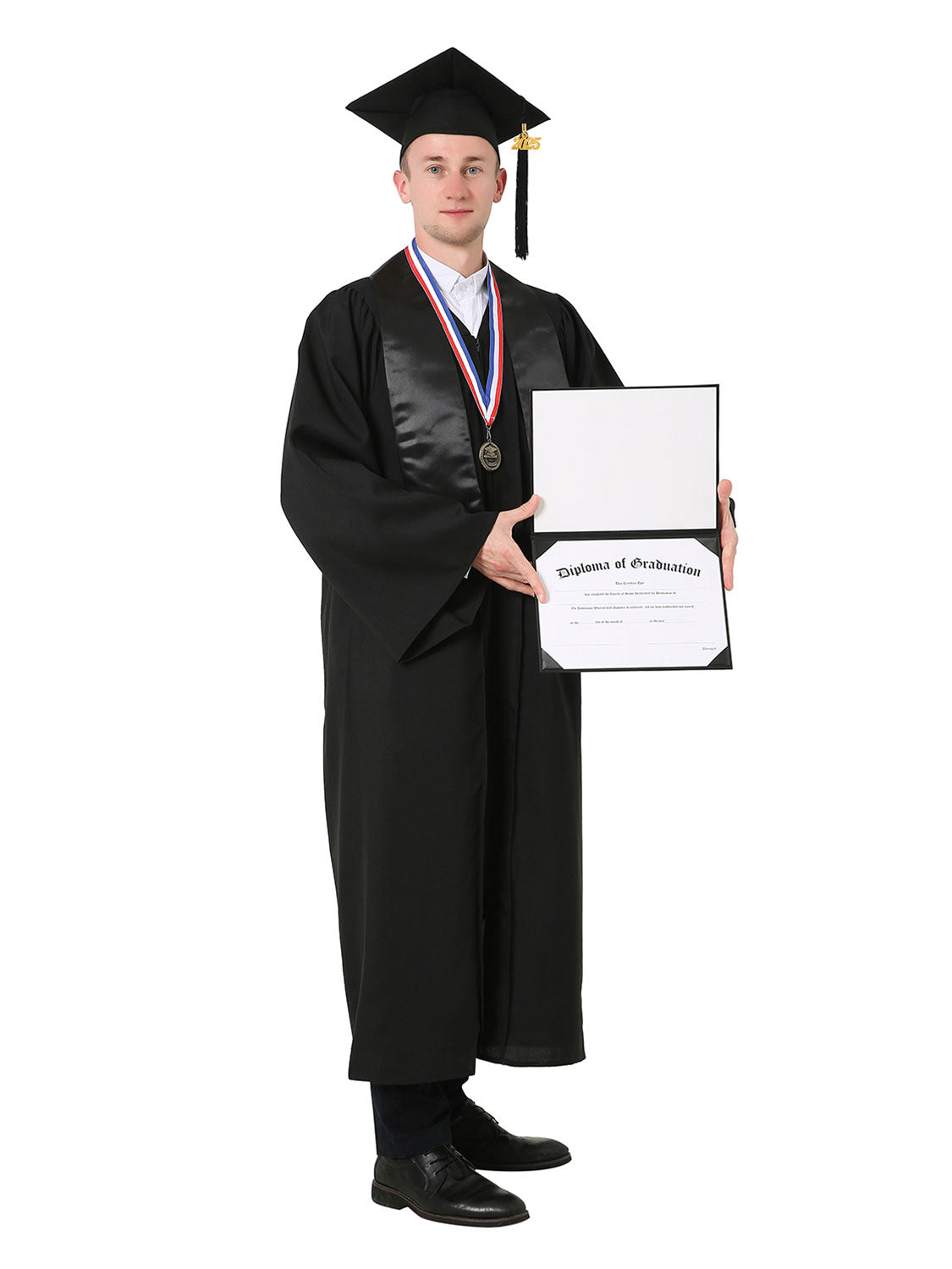 High School Cap, Gown and Stole Set with Diploma Cover, Certificate Paper, and Souvenirs - Multiple Colors Available