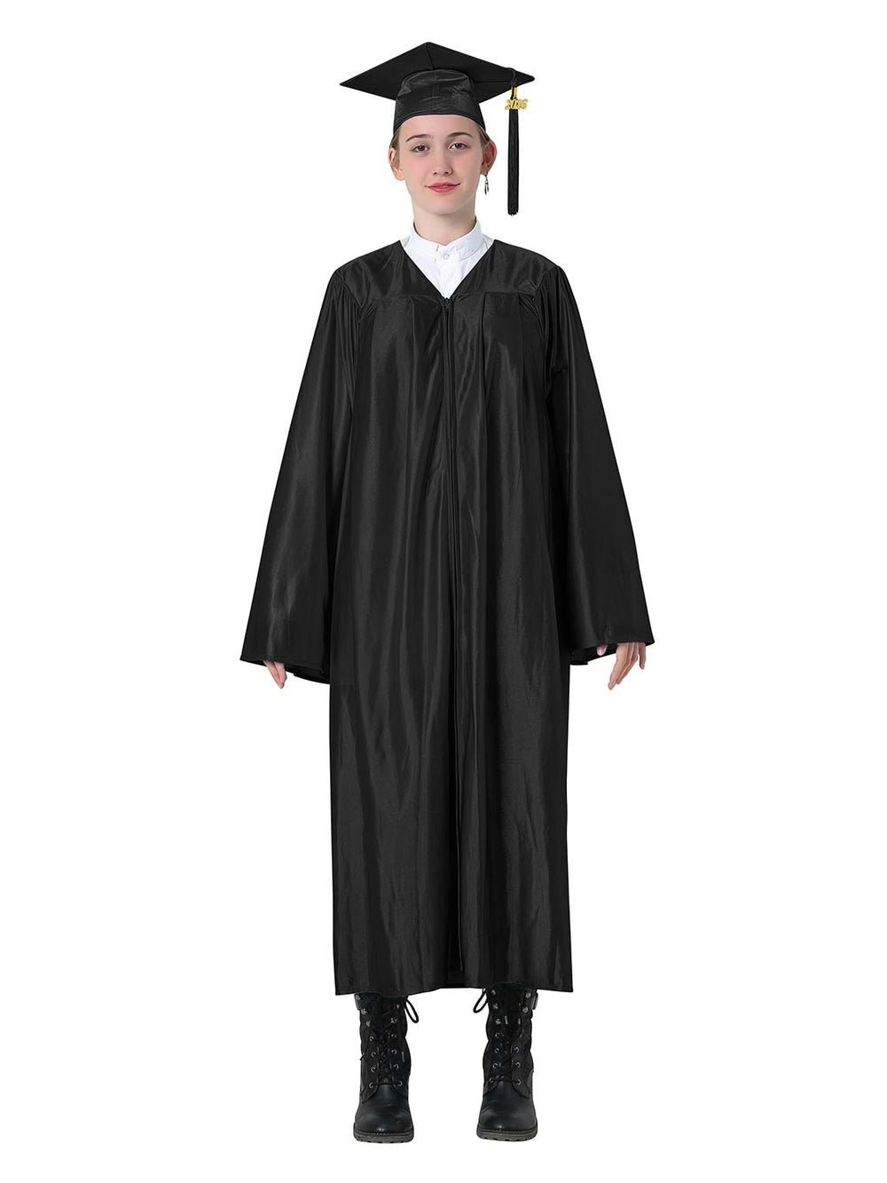 Shiny High School Graduation Cap and Gown Set - 12 Colors Available