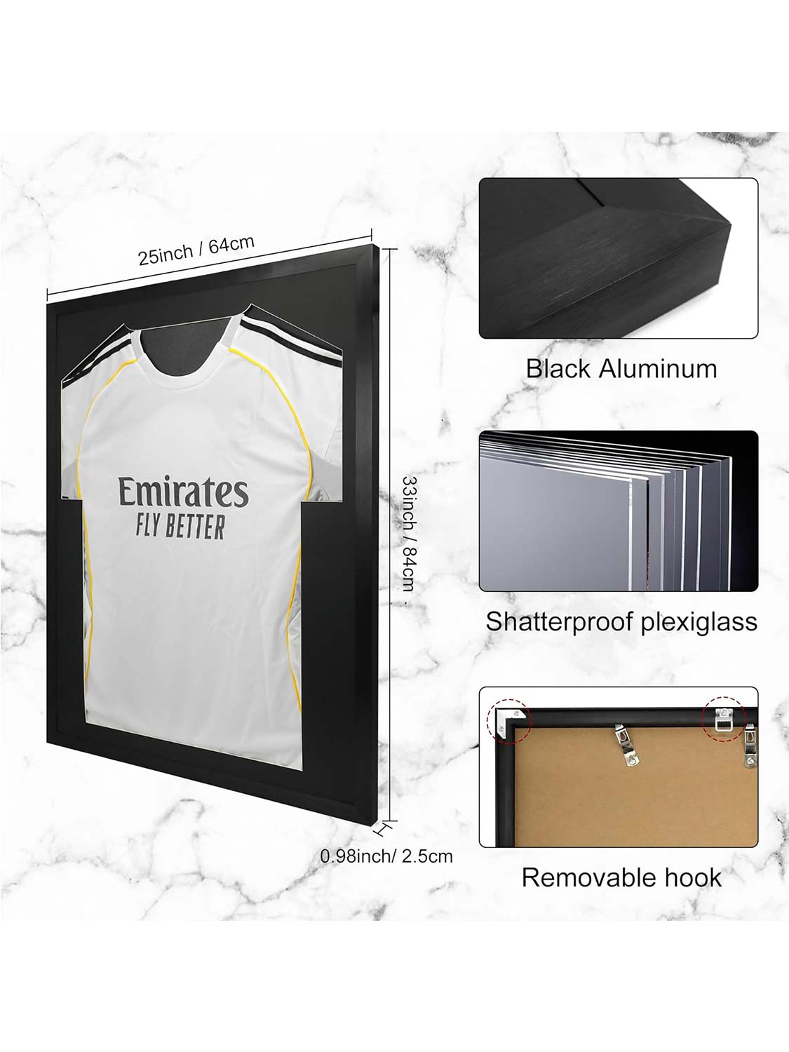 Aluminum Jersey Frame Display Case with Mat Hanger & Plexiglass - 2 Sizes Available