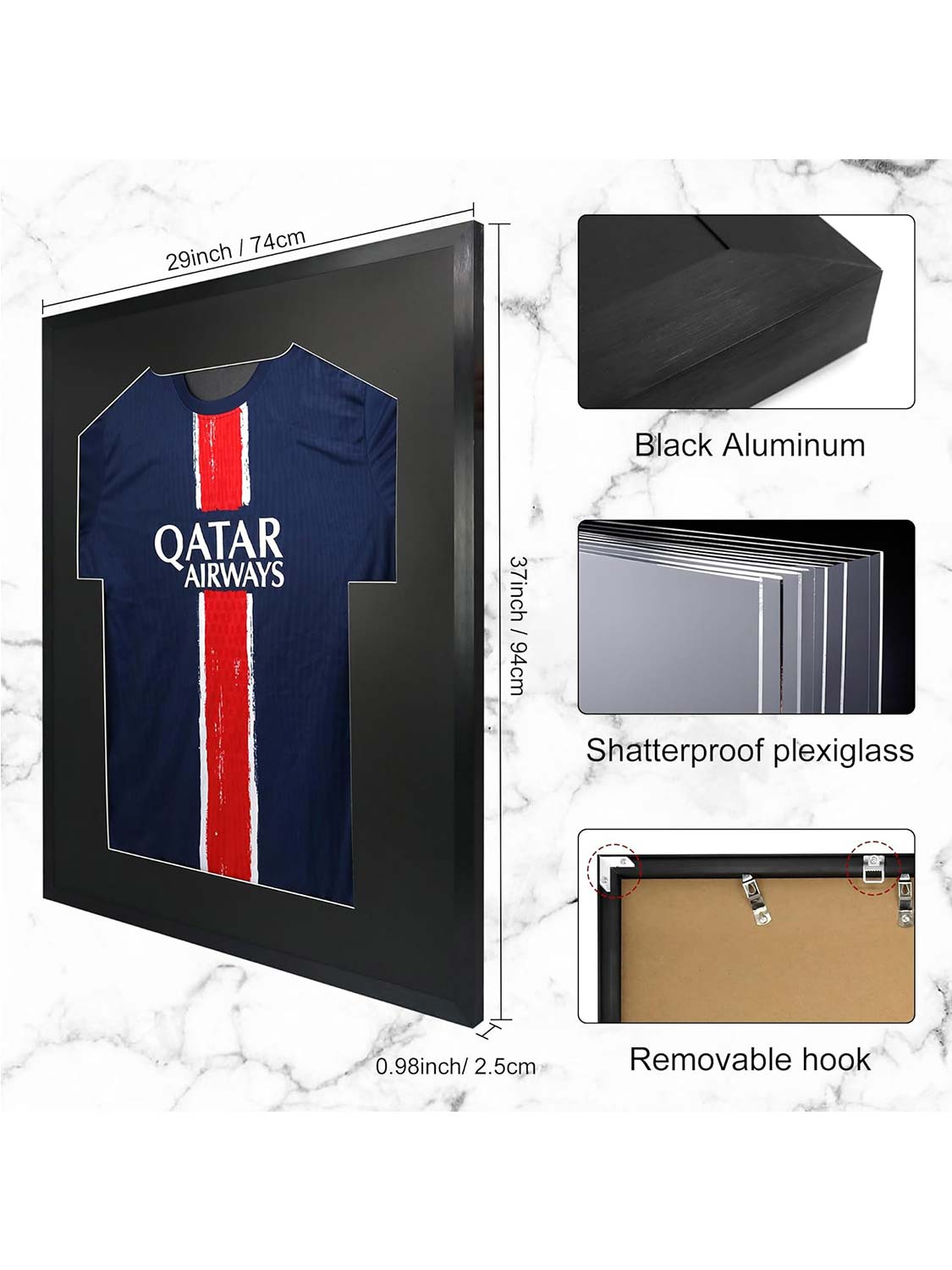 Aluminum Jersey Frame Display Case with Mat Hanger & Plexiglass - 2 Sizes Available