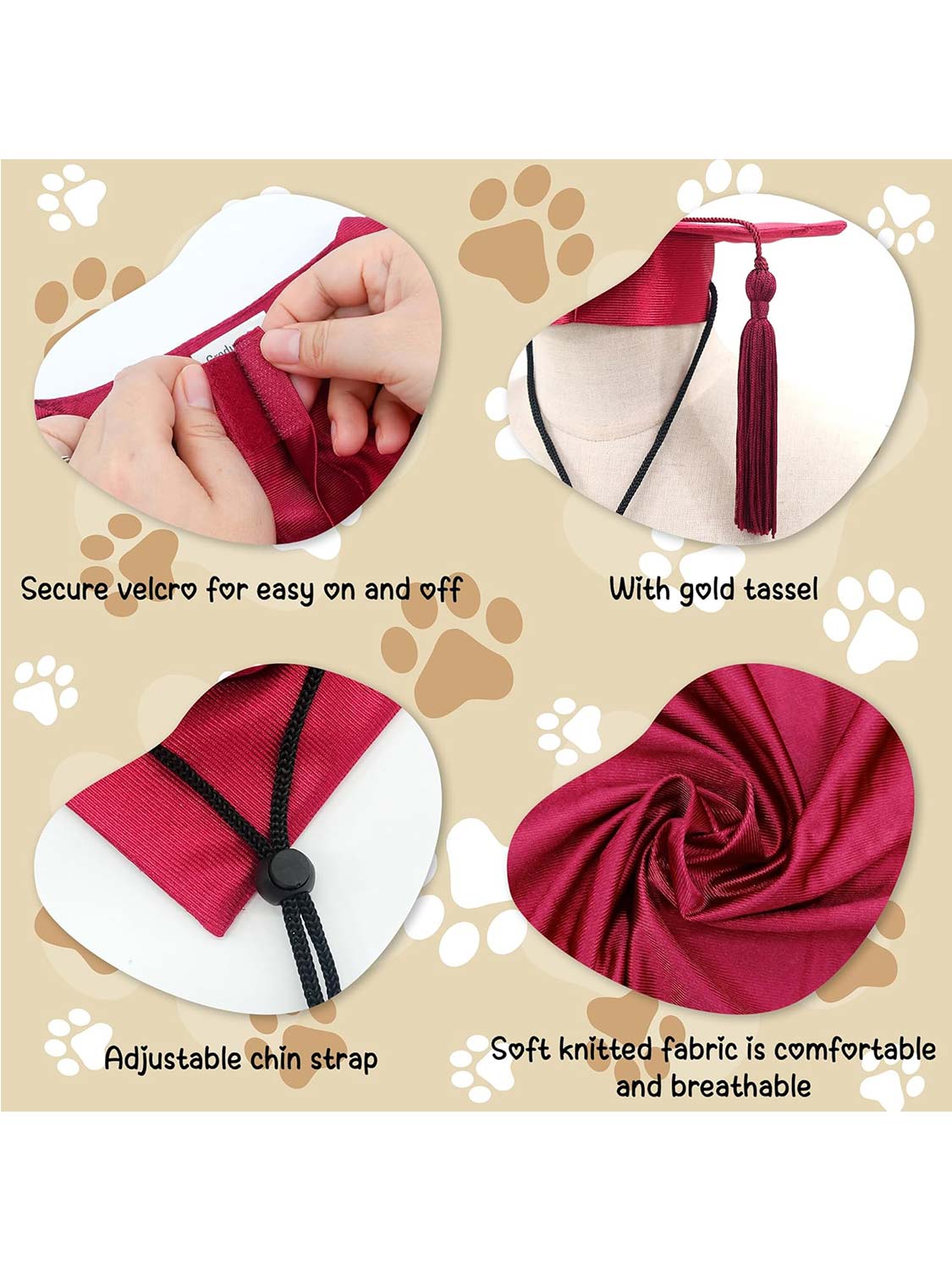 Pet Graduation Black Cap and Gown Costume Set with Gold Tassel - Various Sizes& Colors Available
