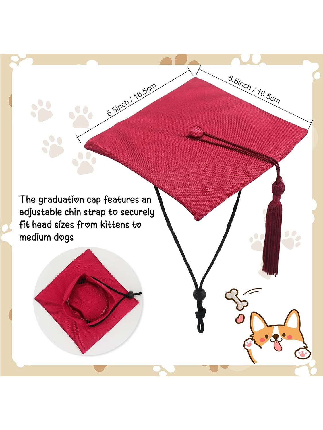 Pet Graduation Black Cap and Gown Costume Set with Gold Tassel - Various Sizes& Colors Available