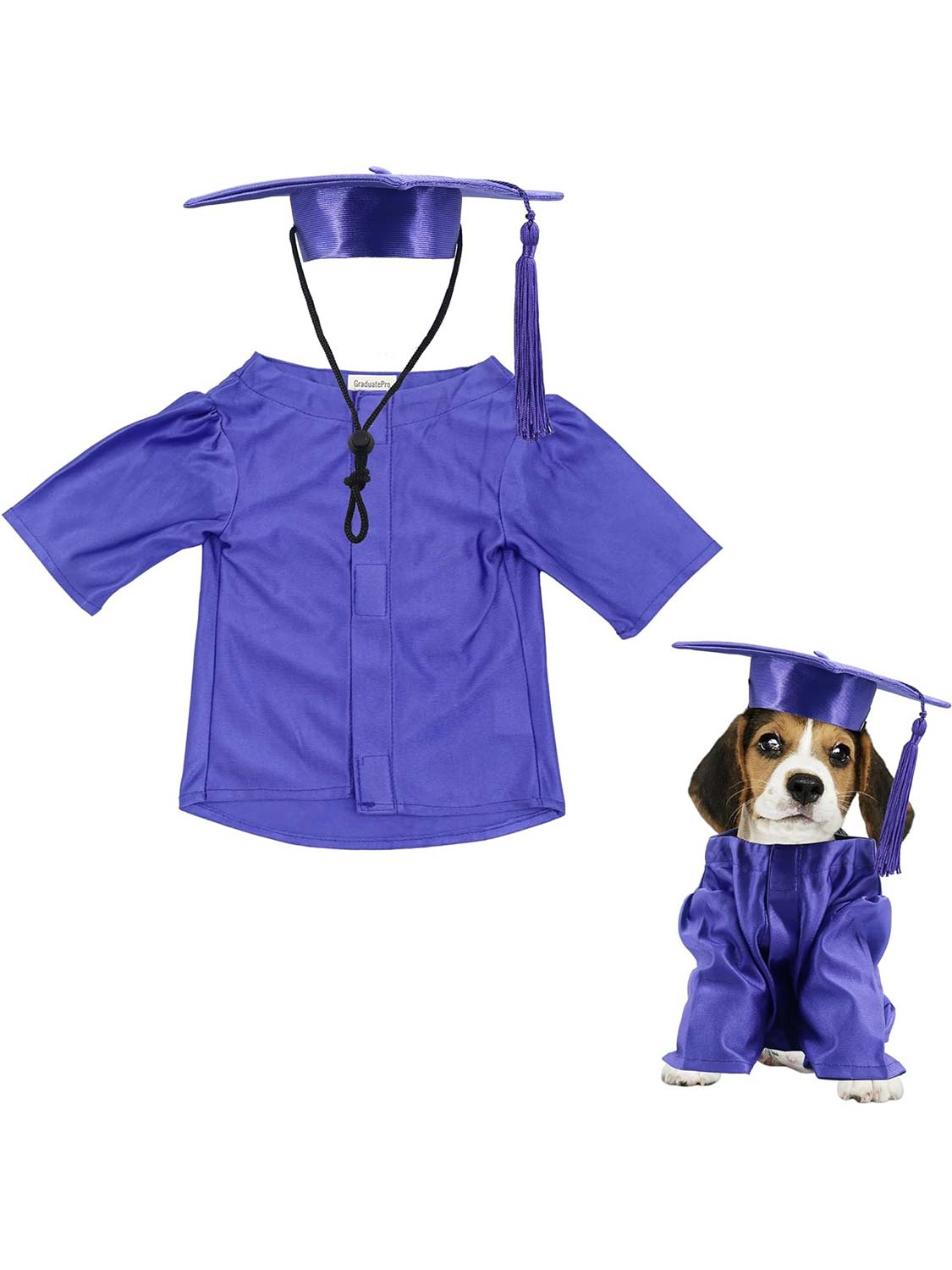 Pet Graduation Black Cap and Gown Costume Set with Gold Tassel - Various Sizes& Colors Available