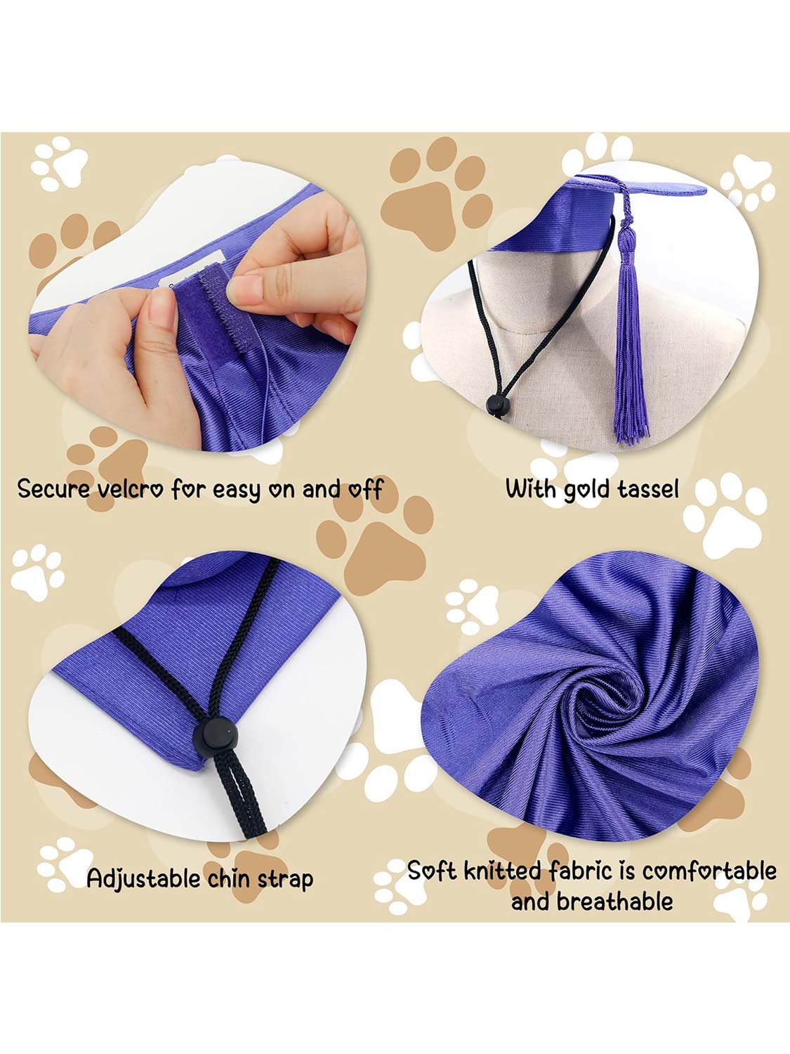 Pet Graduation Black Cap and Gown Costume Set with Gold Tassel - Various Sizes& Colors Available