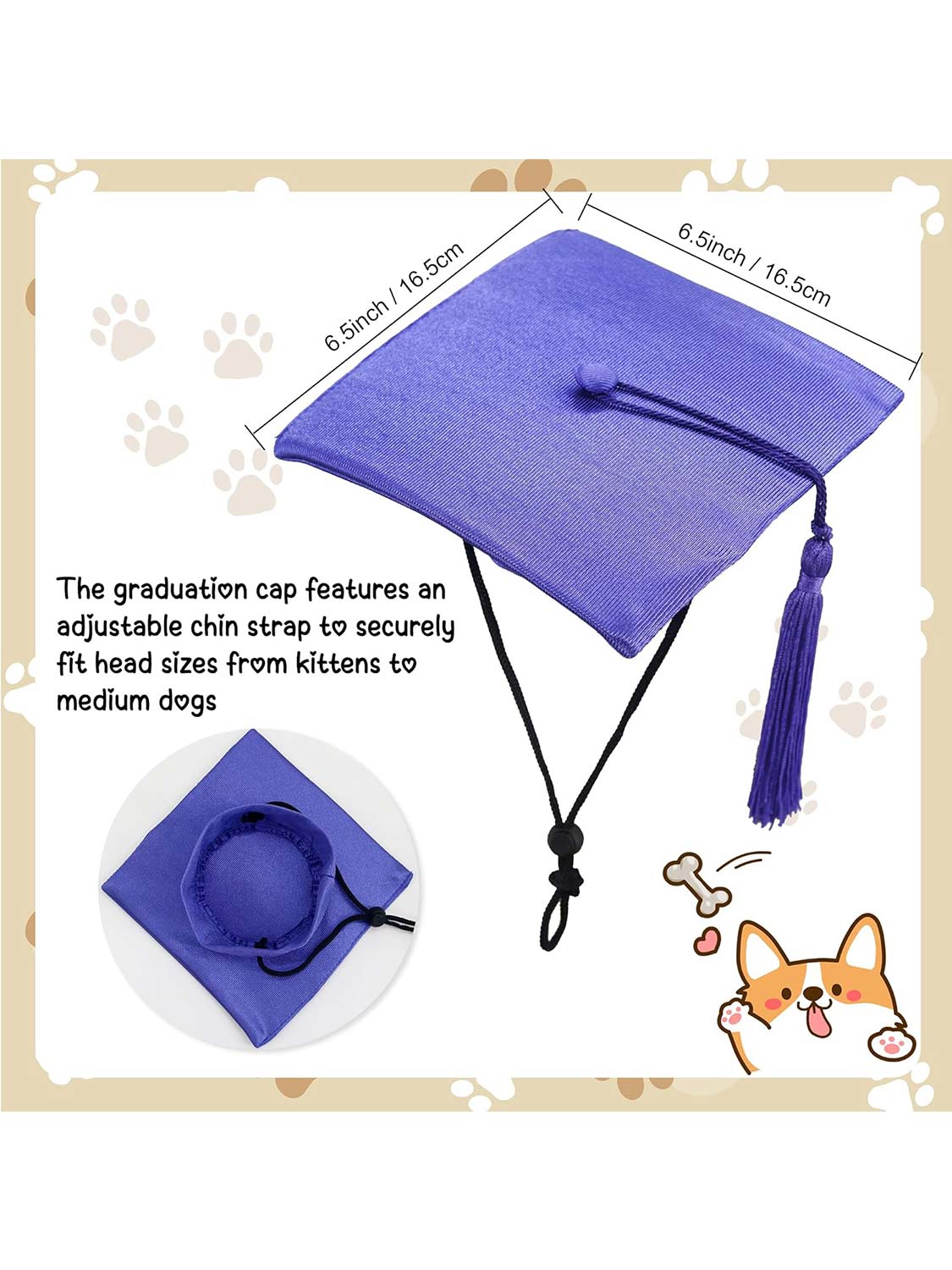 Pet Graduation Black Cap and Gown Costume Set with Gold Tassel - Various Sizes& Colors Available