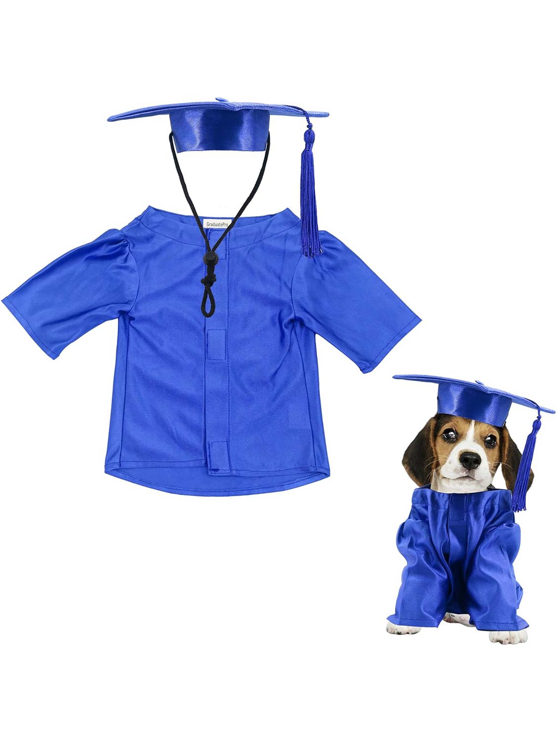 Pet Graduation Black Cap and Gown Costume Set with Gold Tassel - Various Sizes& Colors Available